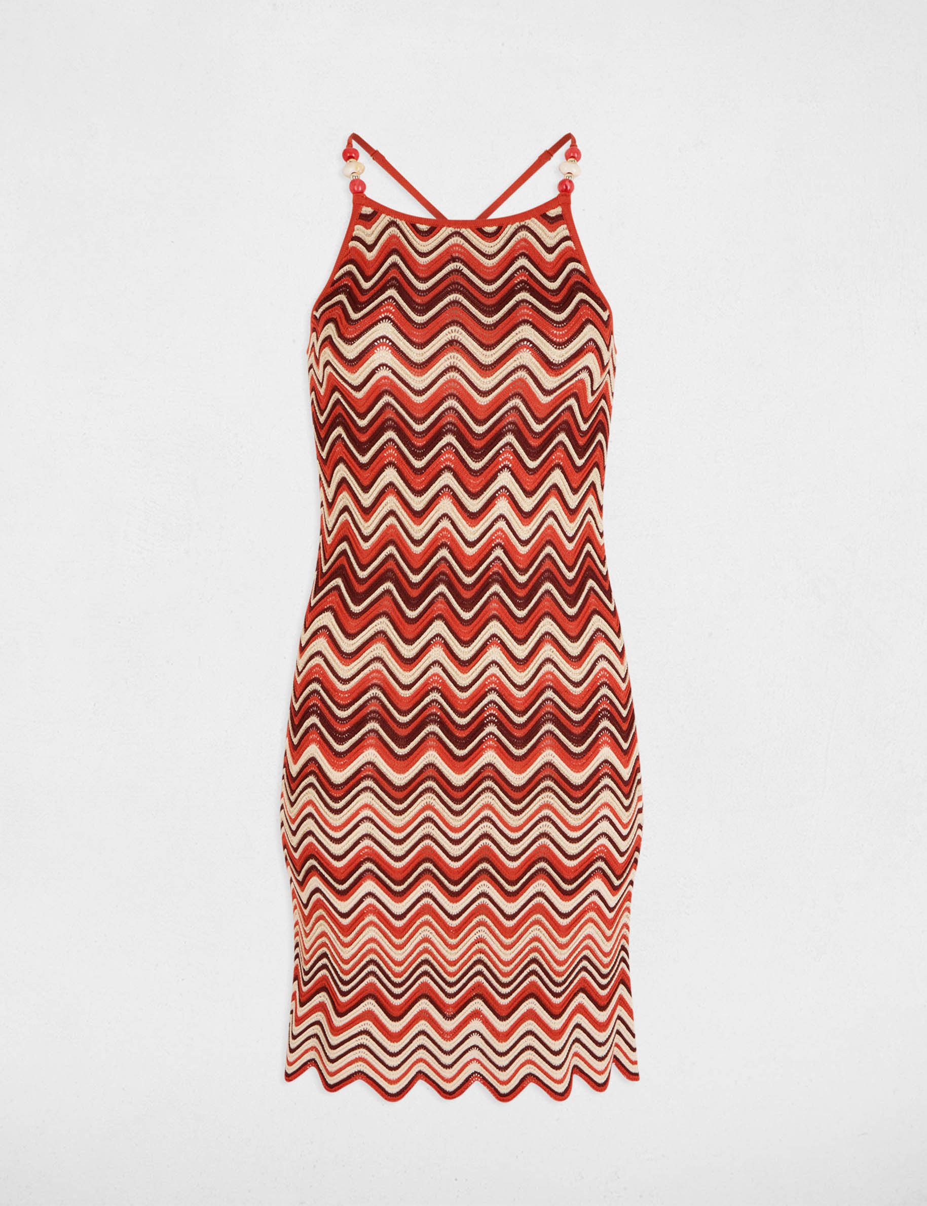 Robe tricot courte chevron marron cognac femme