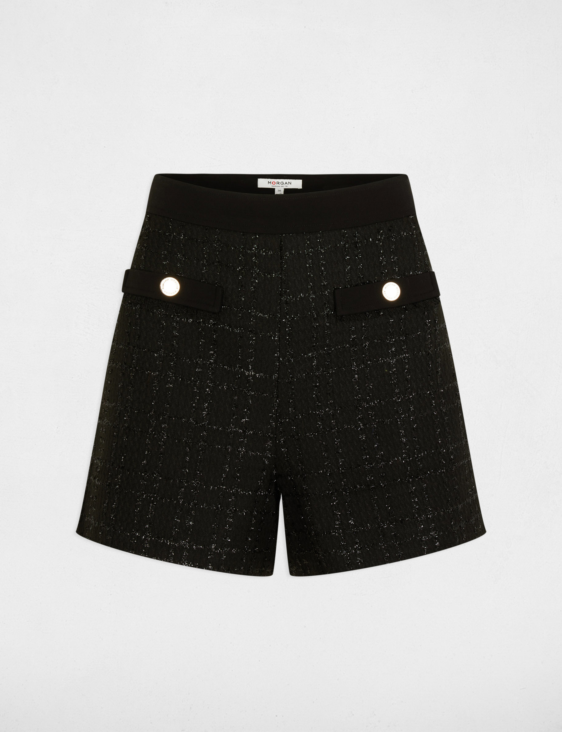 nauwsluitende tweed short zwart vrouw Nauwsluitende tweed short zwart vrouw
