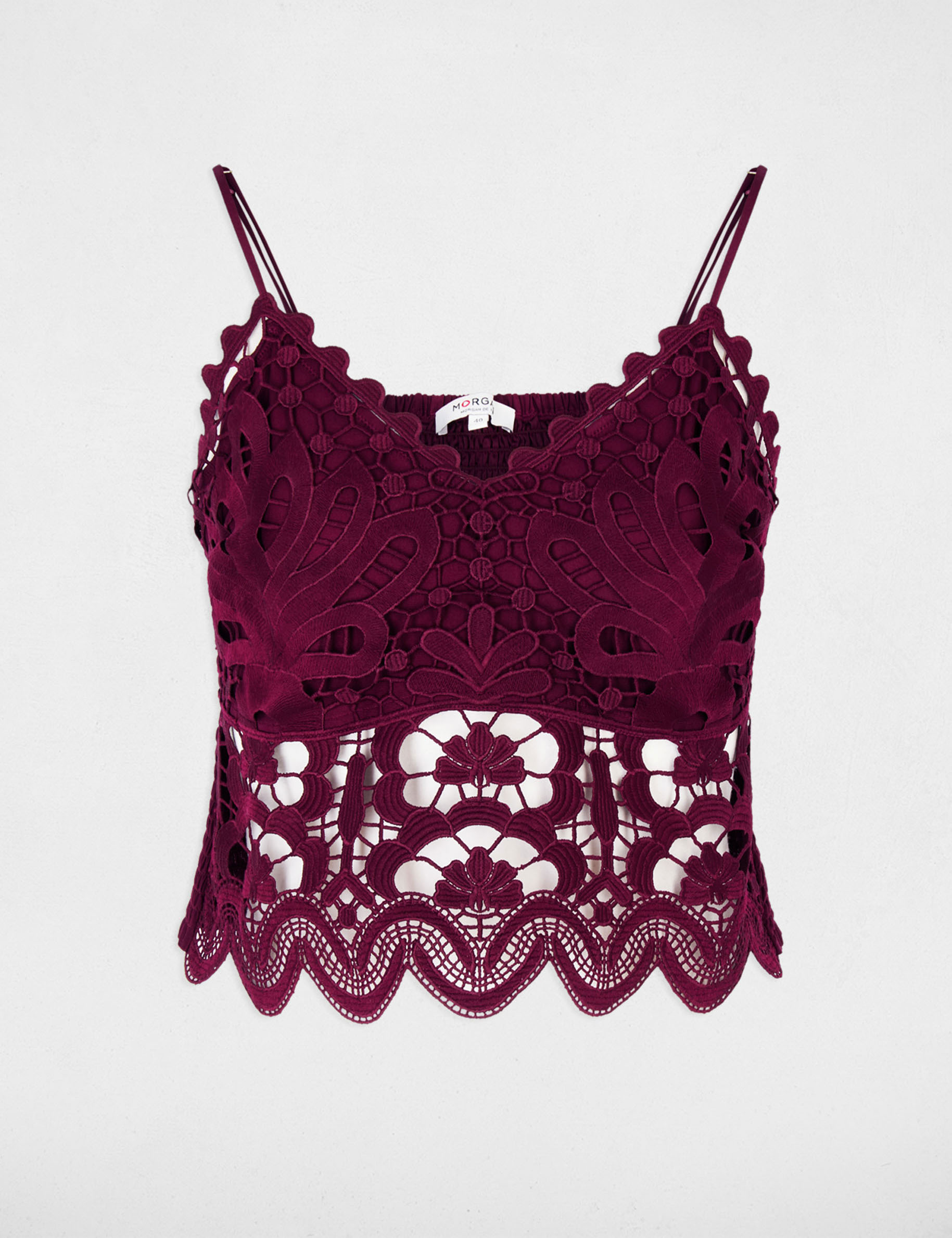Crop top met fijne bandjes pruim vrouw