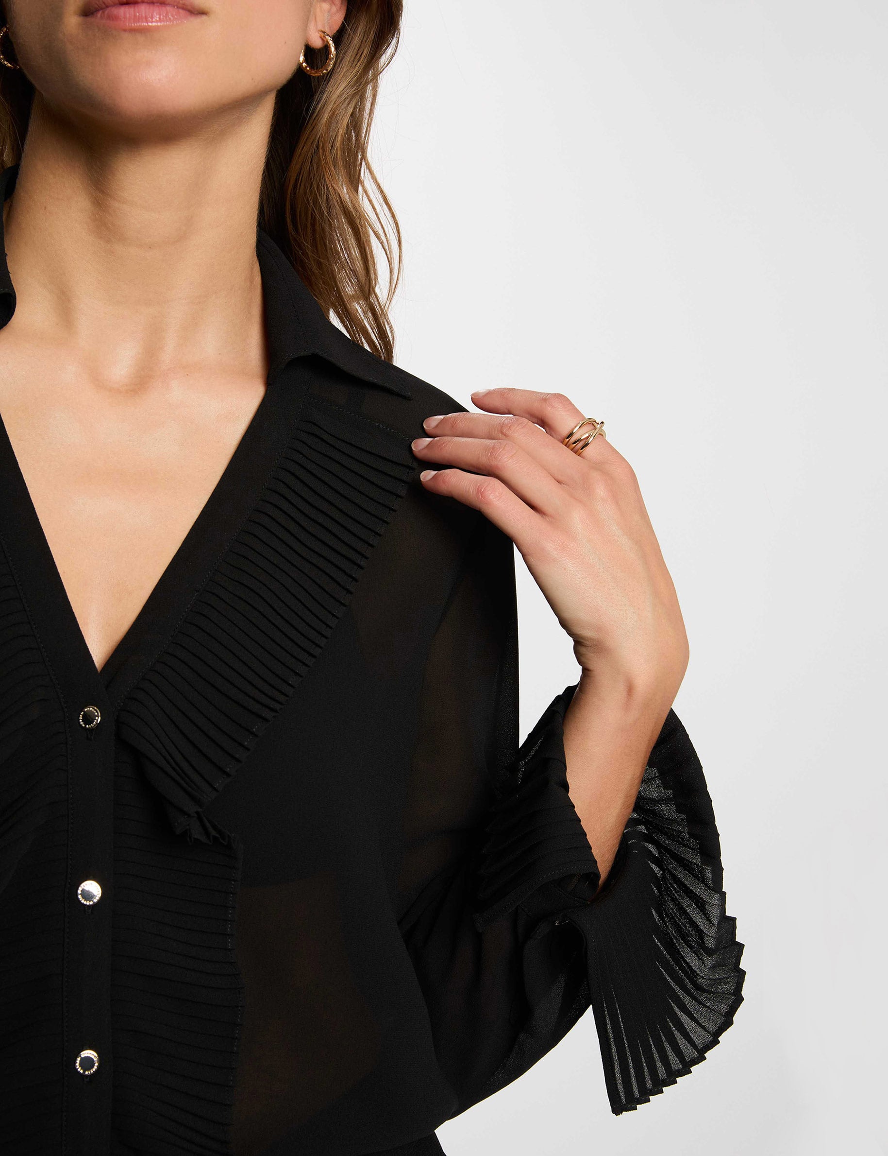Voile blouse met reverskraag zwart vrouw