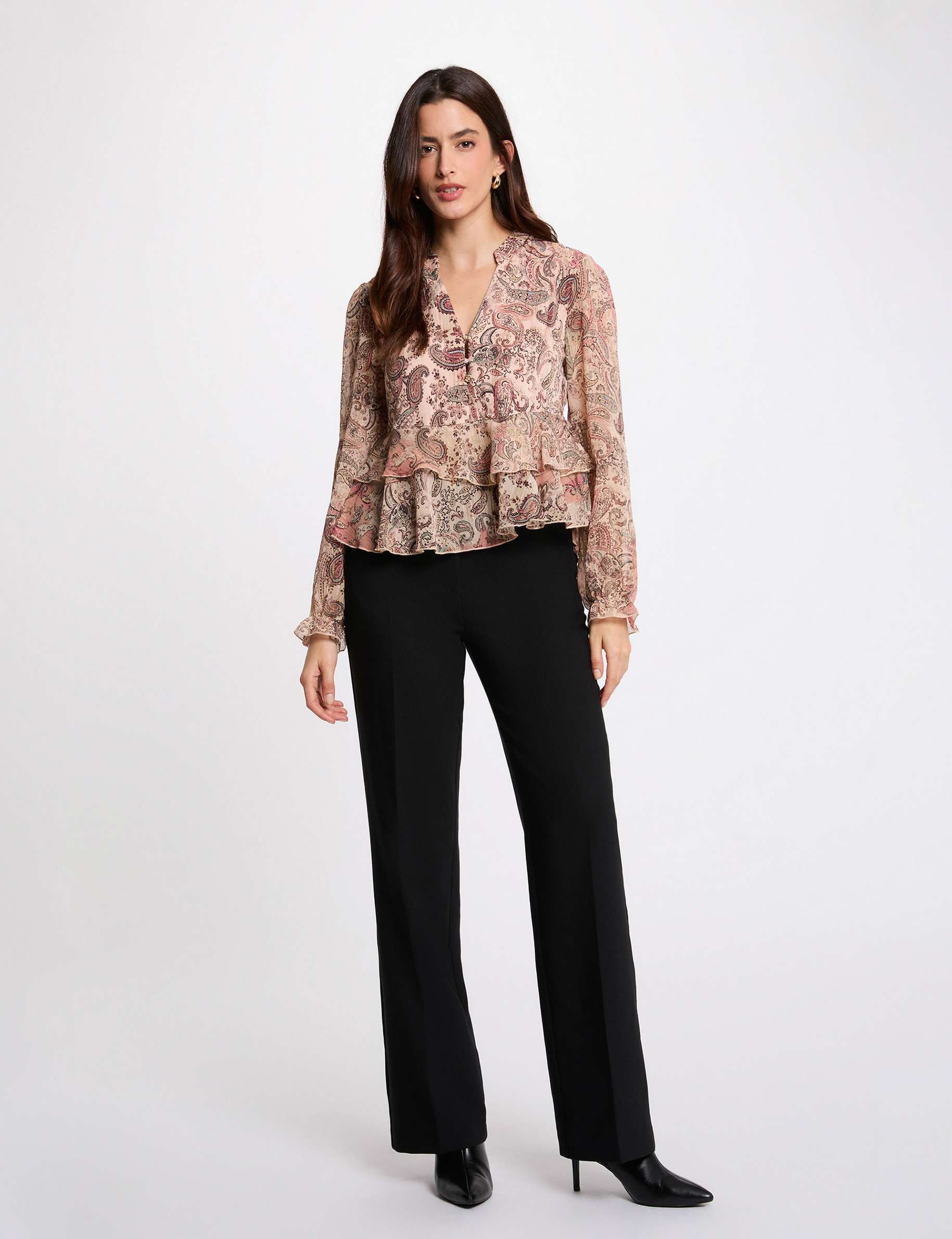 T-shirt voile col v multicolore femme