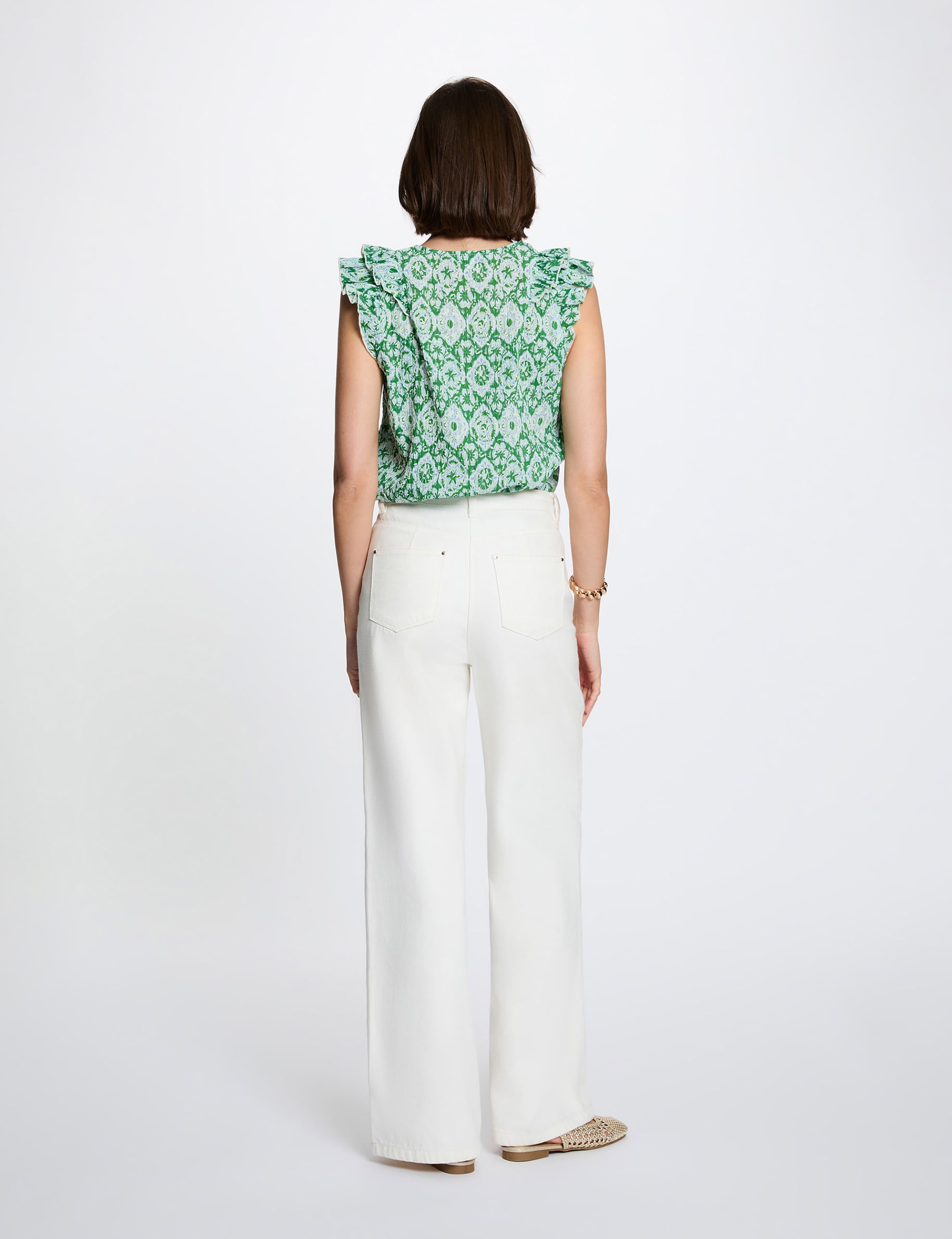 Top col v sans manches multicolore femme