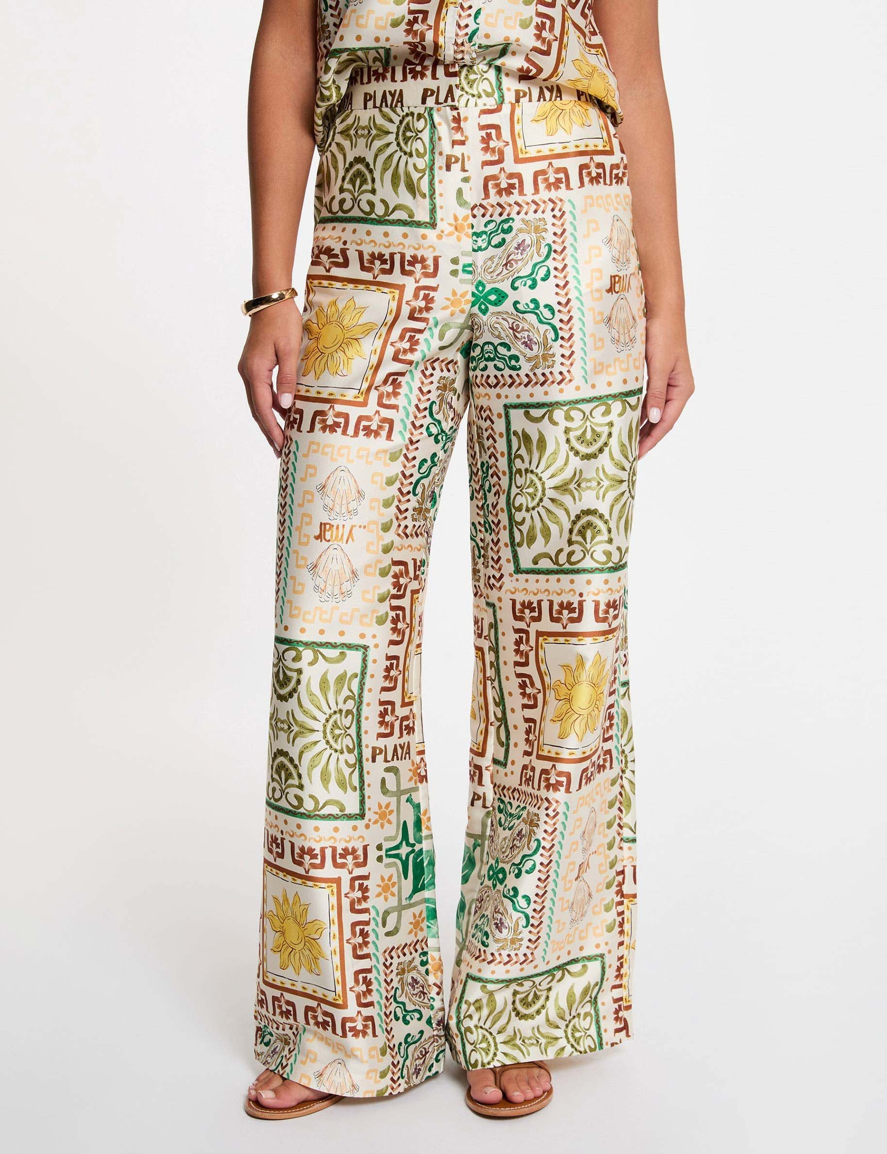 Pantalon large taille haute multicolore femme