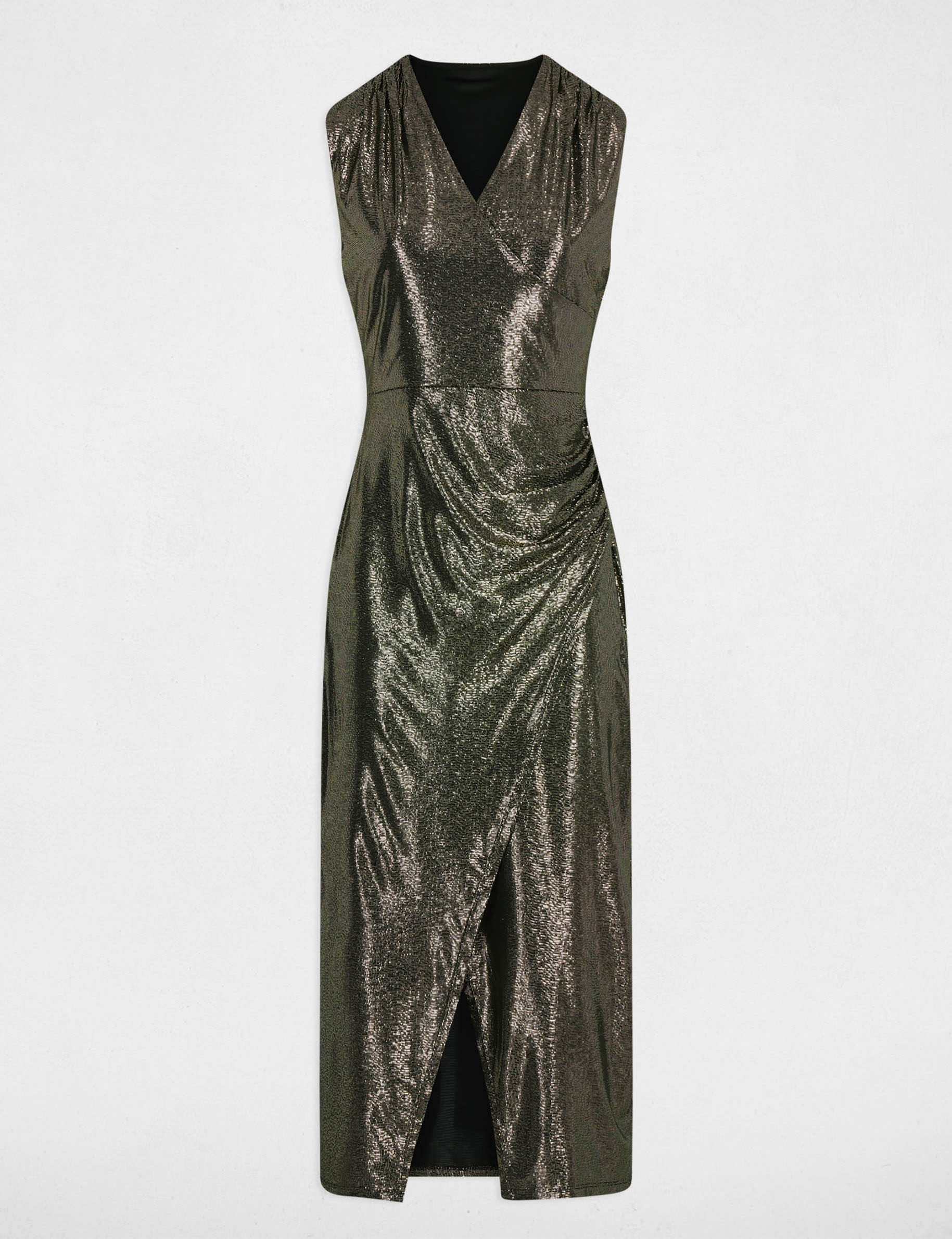 Mouwloze midi-jurk goudgeel vrouw