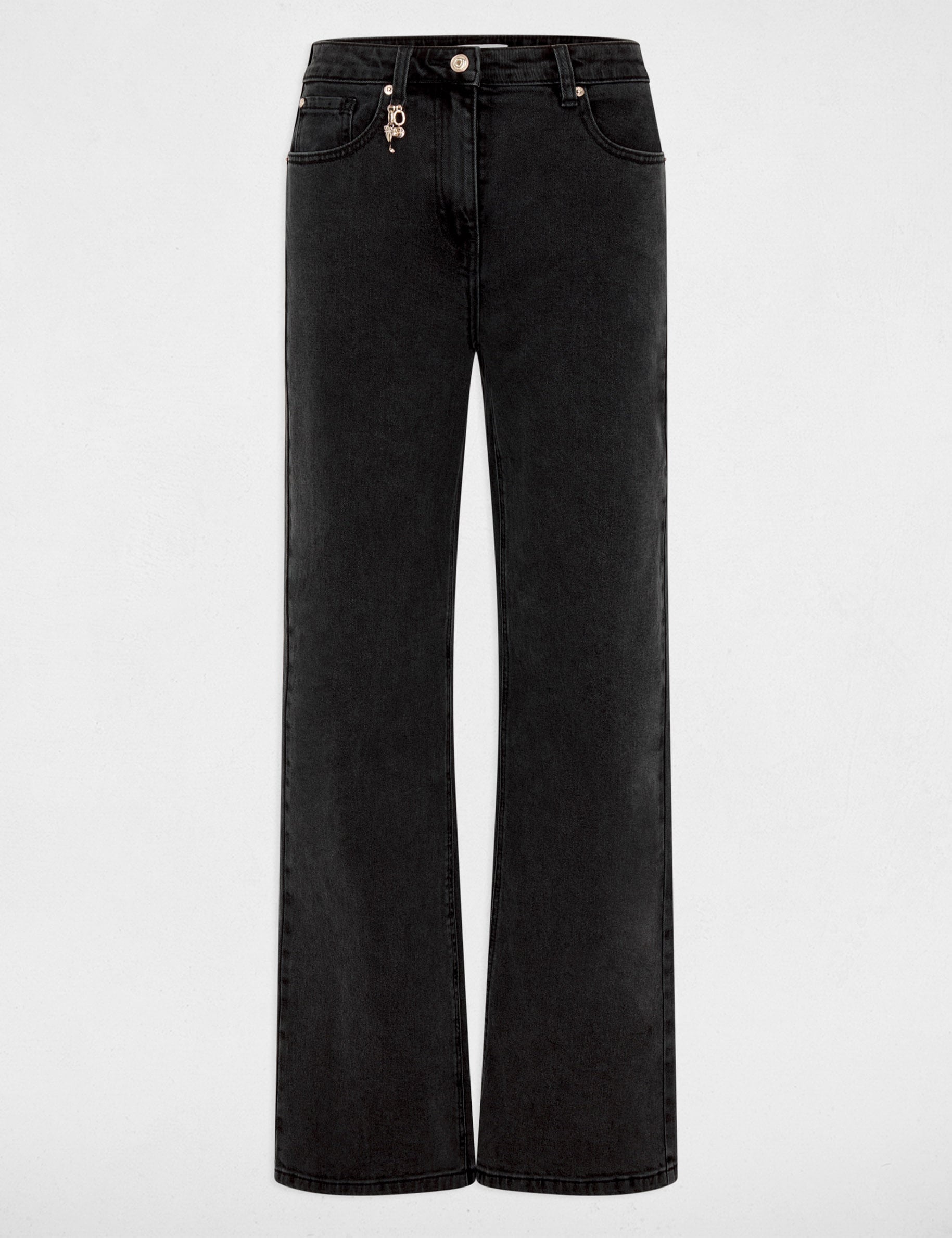 High-waist wijde broek denim zwart vrouw
