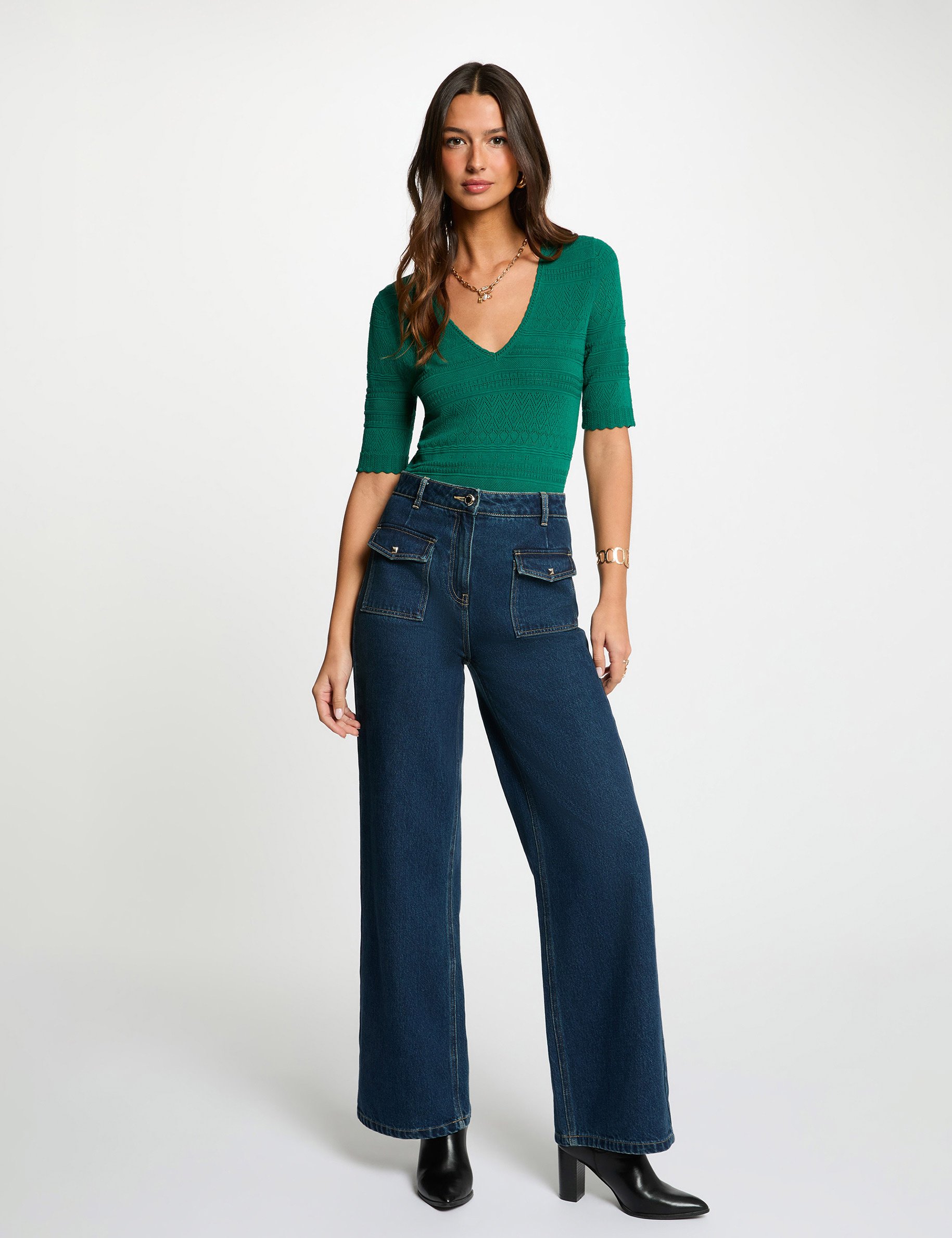 Pull manches courtes vert femme