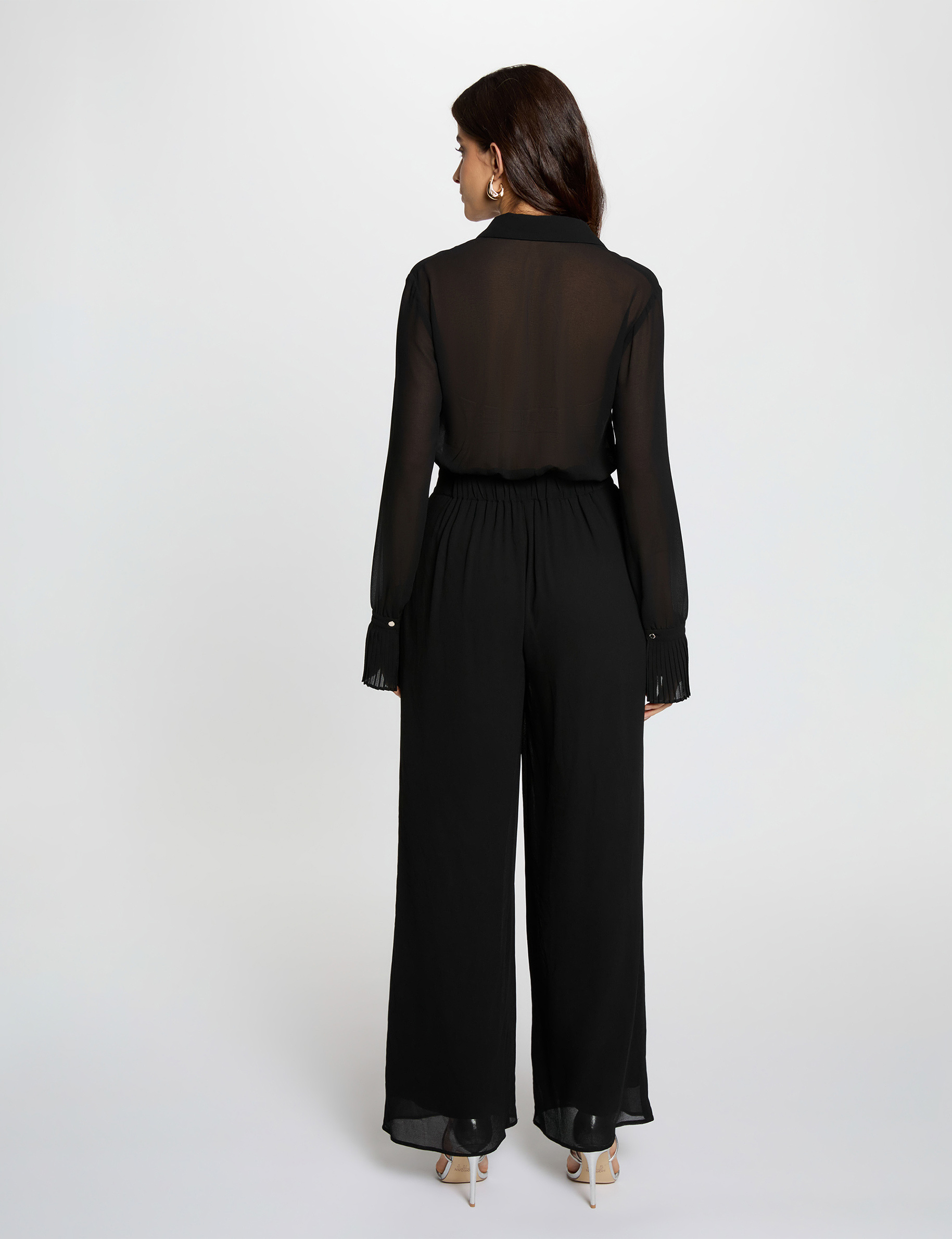 Combinaison fluide col &agrave; revers noir femme