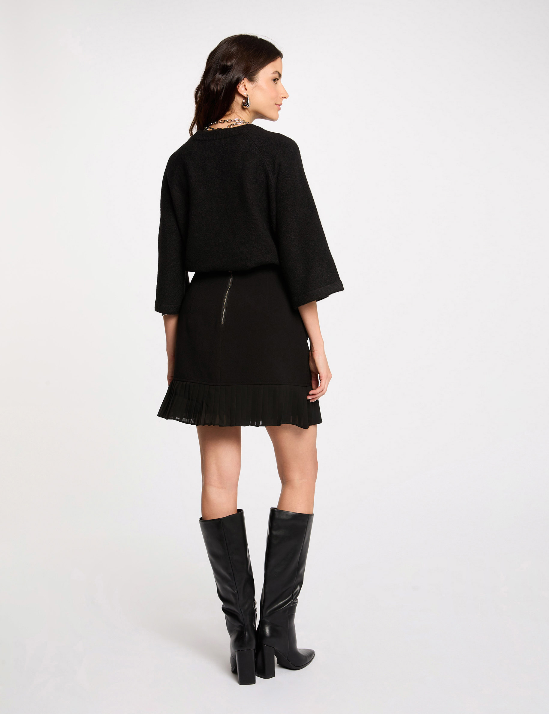 Jupe courte plissée noir femme