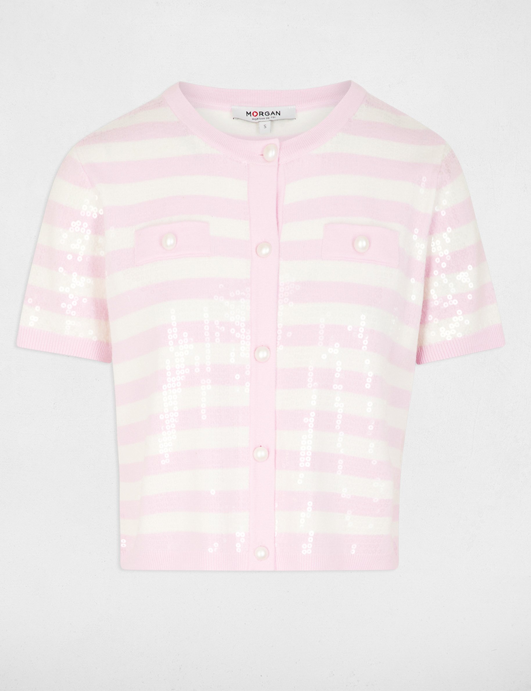 Gestreept vest met pailletten roze vrouw