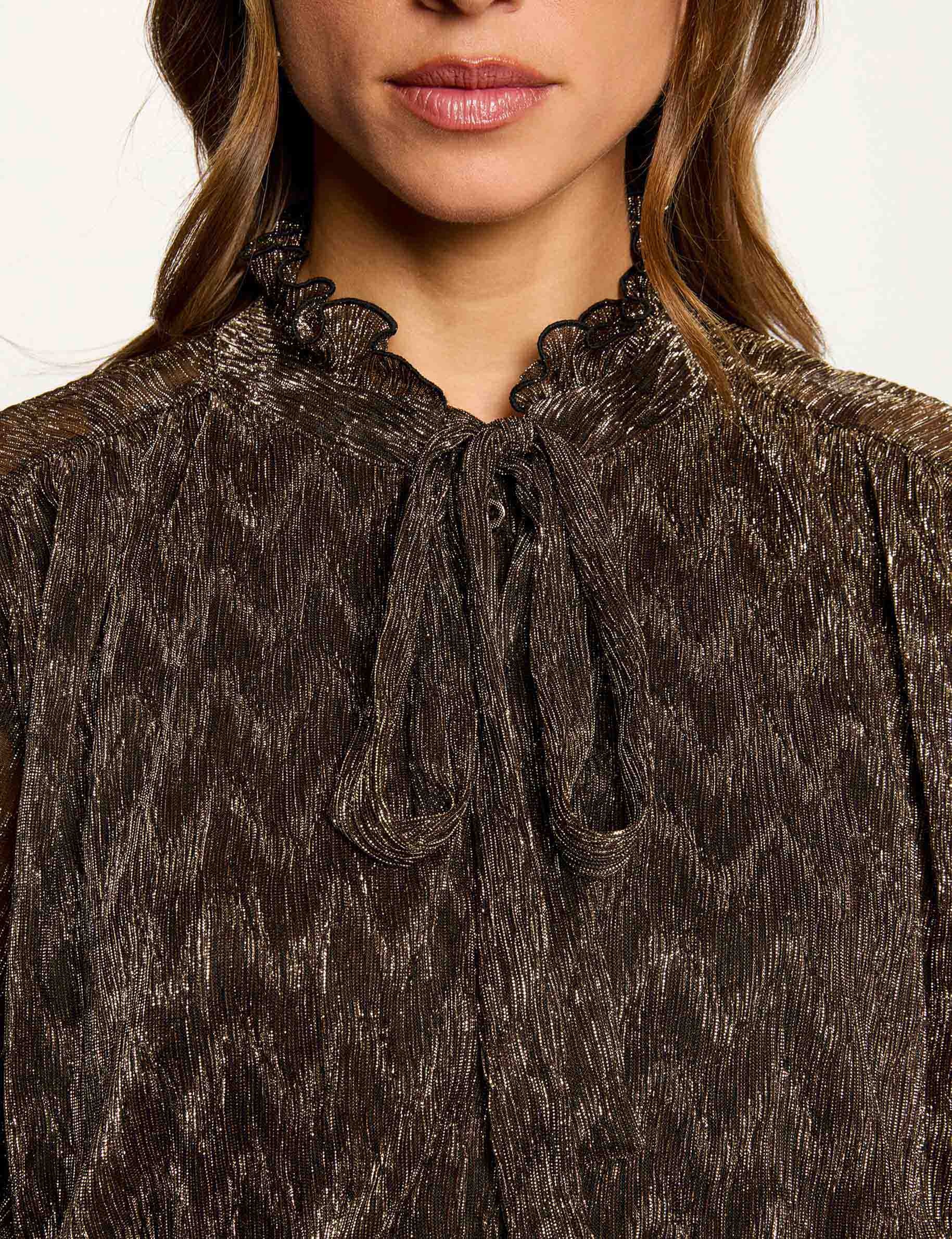 T-shirt col lavallière jaune or femme