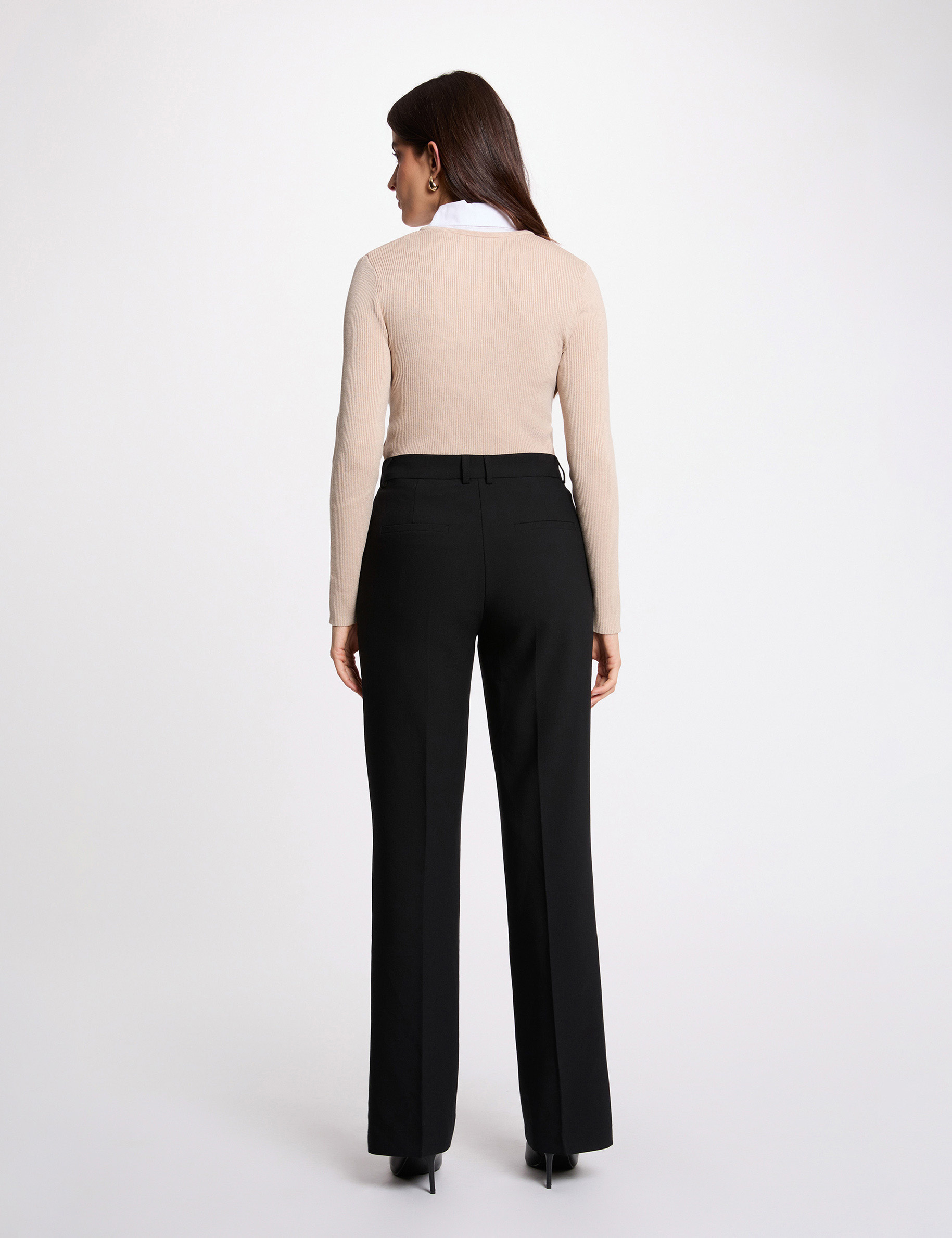 Pull 2-en-1 col à revers beige femme