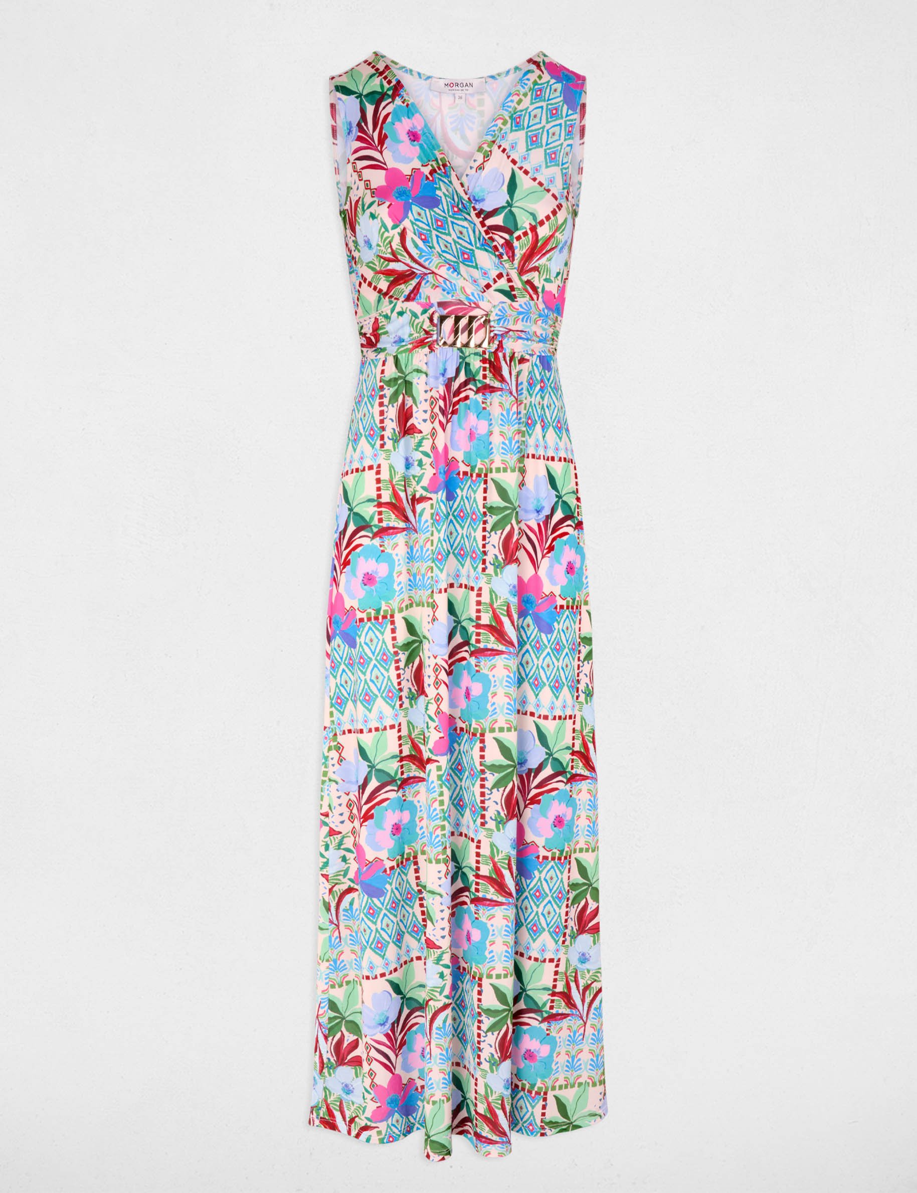 Robe longue d&eacute;collet&eacute; multicolore femme