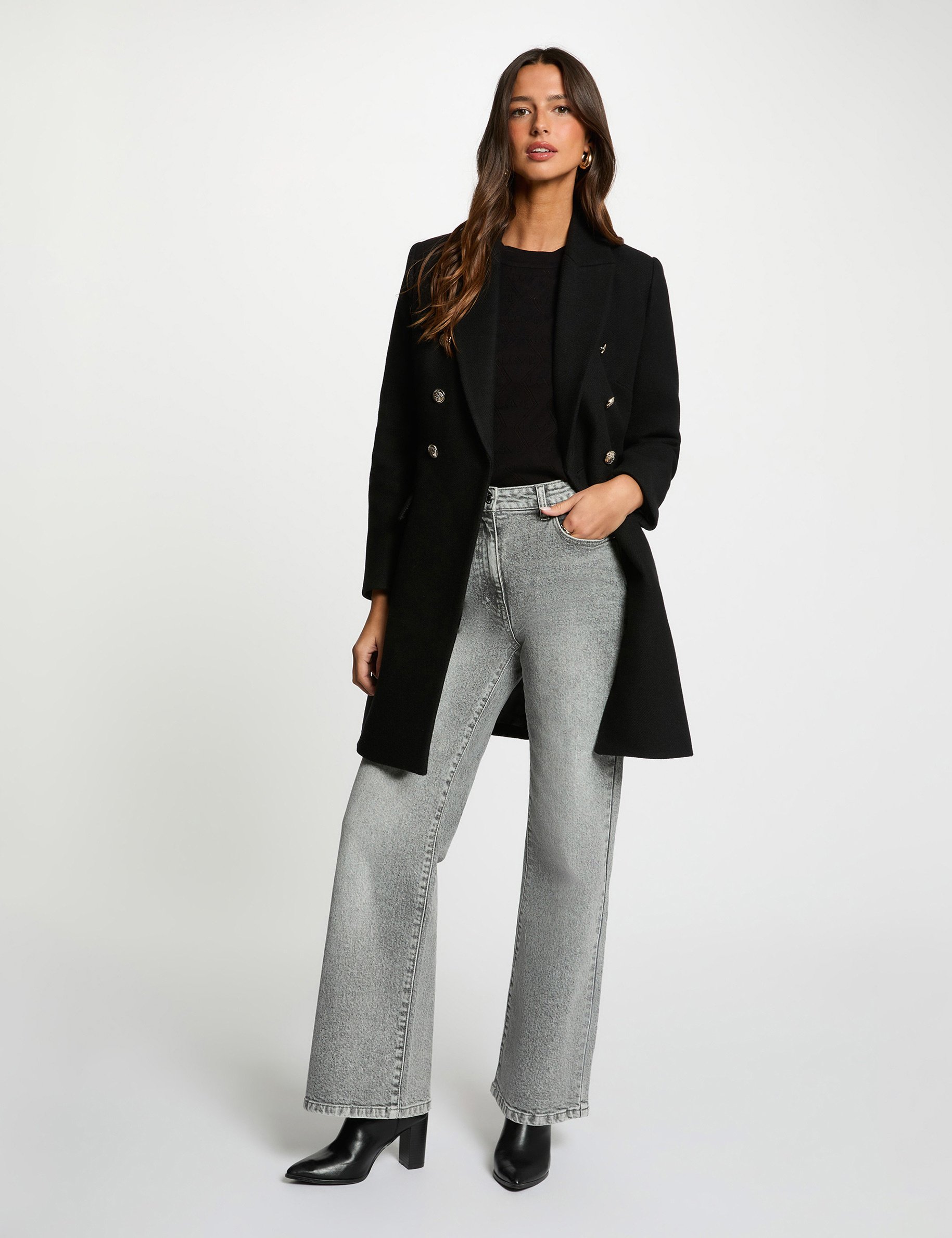 manteau ajuste col tailleur noir femme Manteau ajusté col tailleur noir femme
