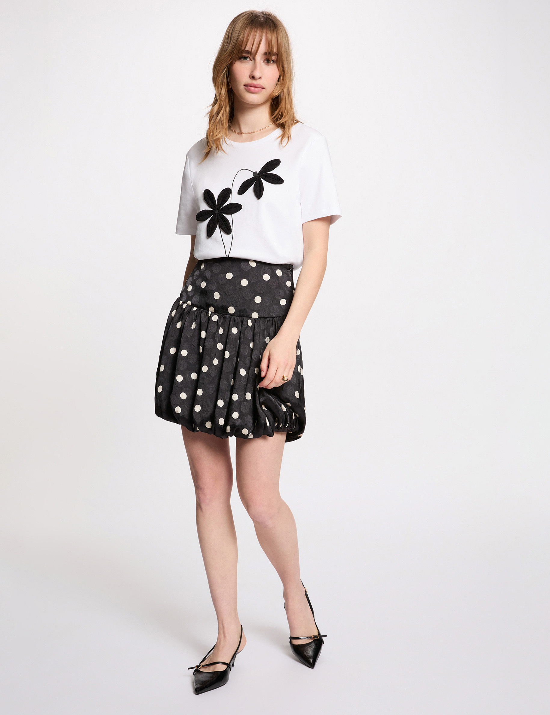 Jupe pliss&eacute;e imprim&eacute;e noir femme