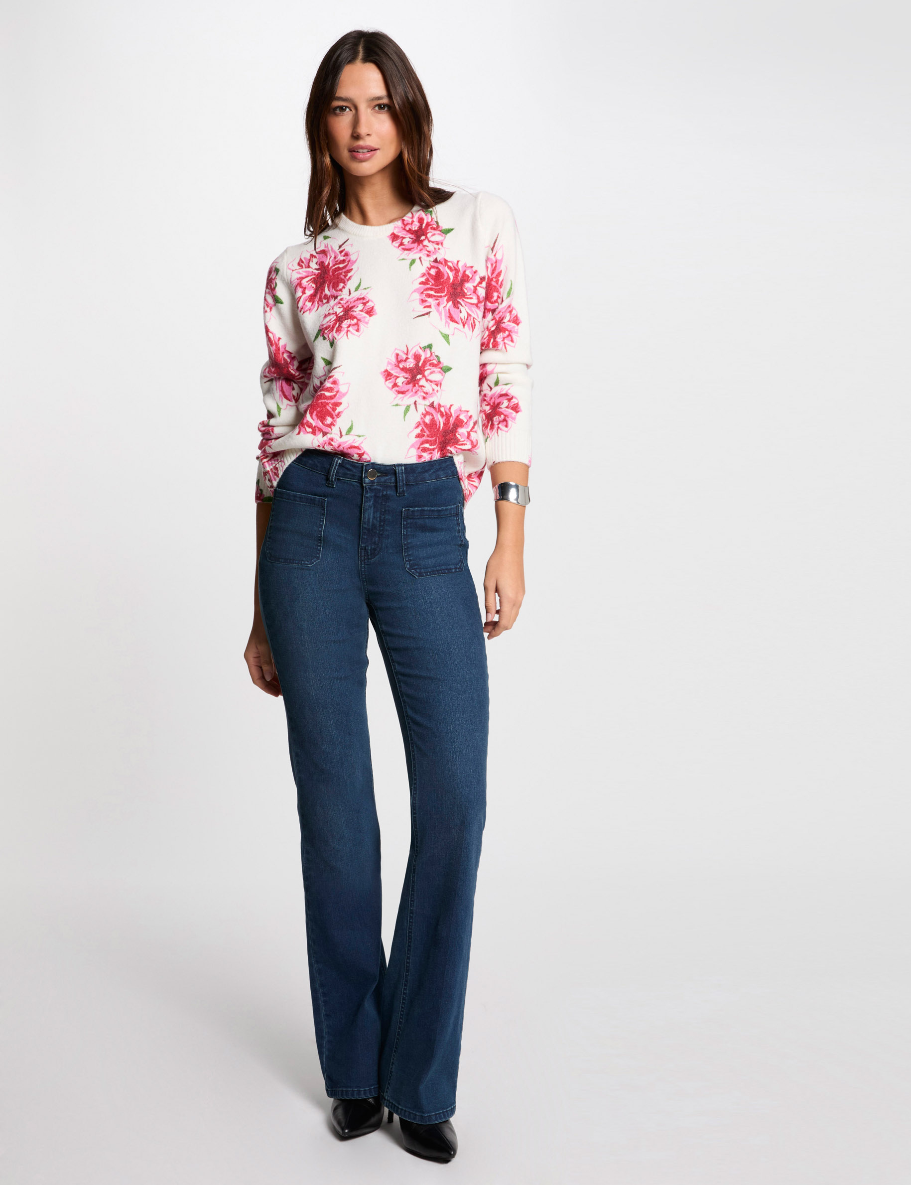 trui met bloemenprint ivoor vrouw Trui met bloemenprint ivoor vrouw