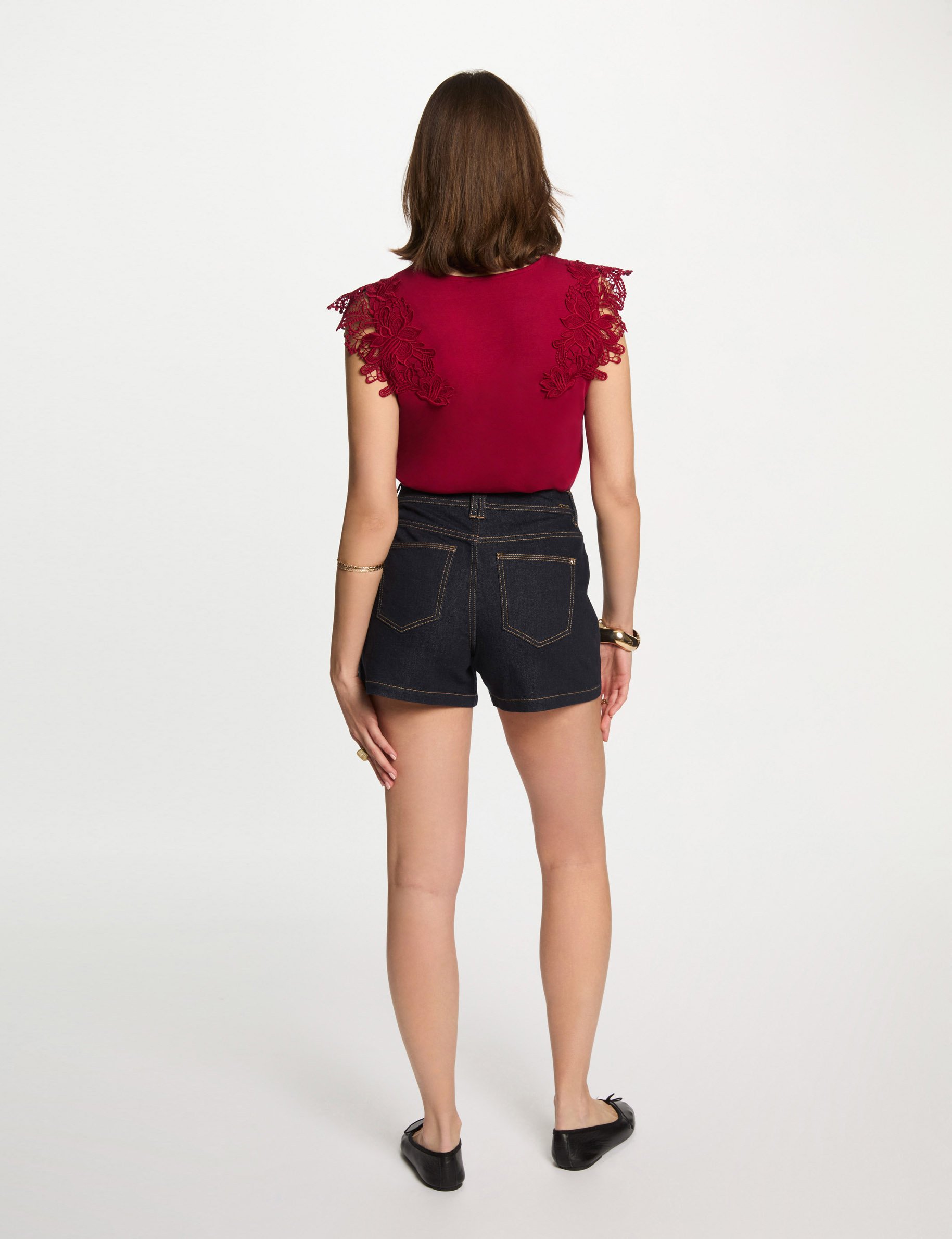 T-shirt met korte mouwen donker rood vrouw