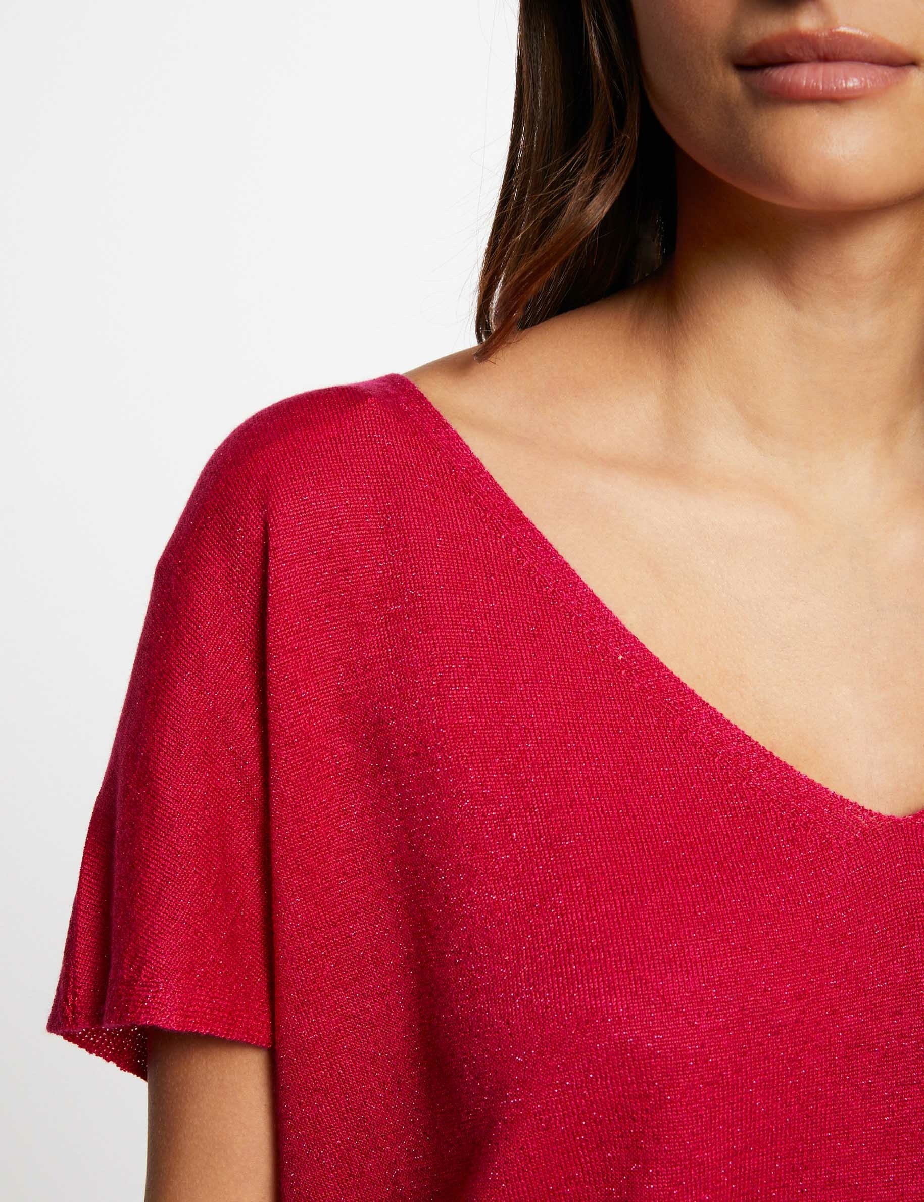 pull col en v manches courtes rose moyen femme Pull col en V manches courtes rose moyen femme