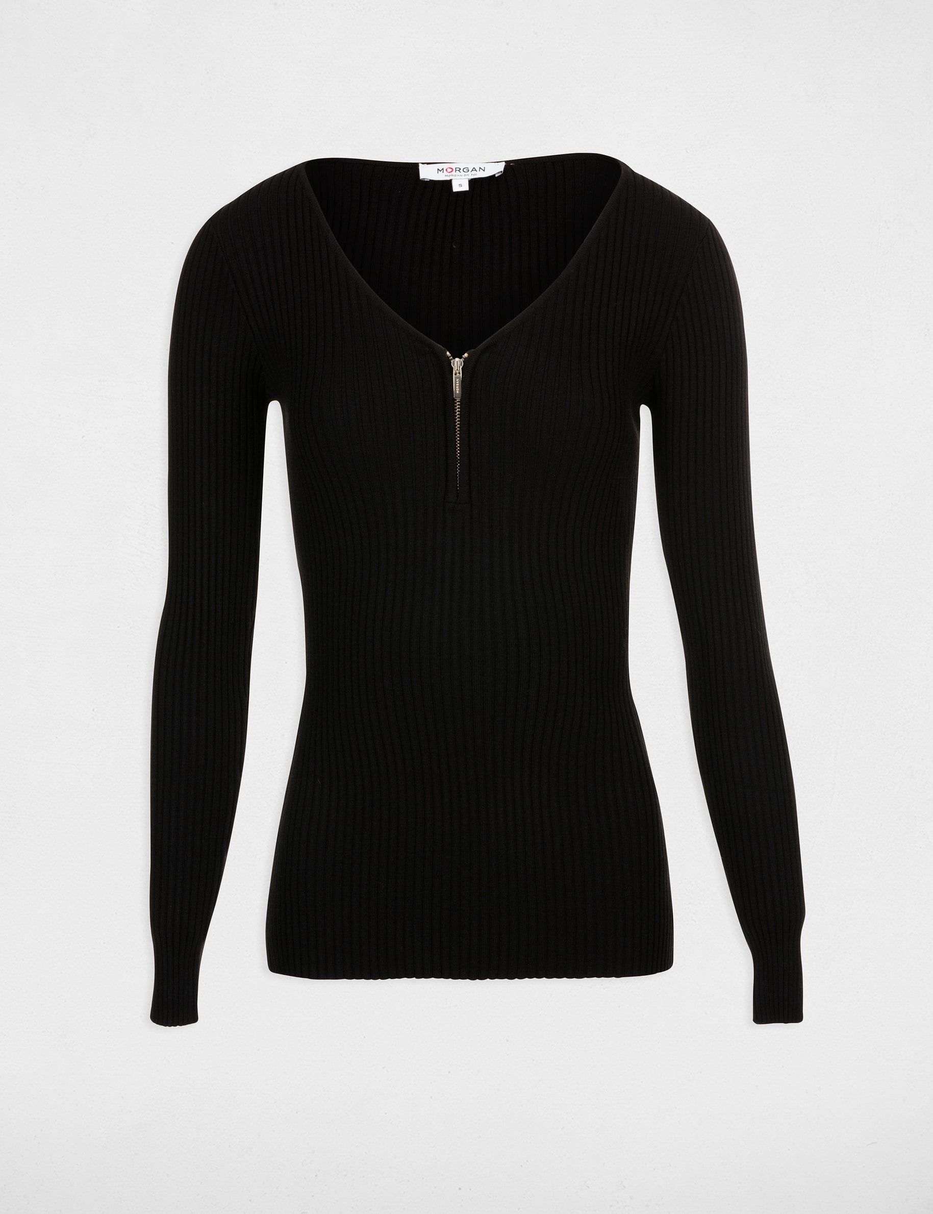 Pull manches longues tricotage en c&ocirc;te noir femme