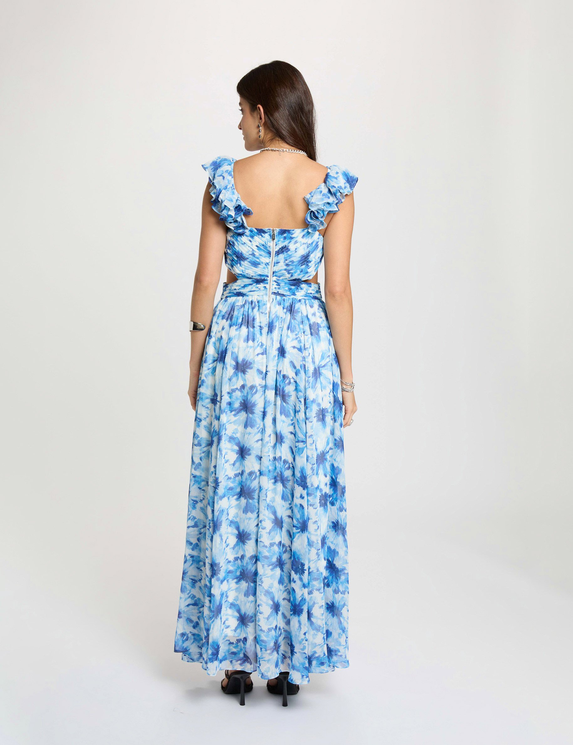 Lange bloemenjurk marineblauw vrouw