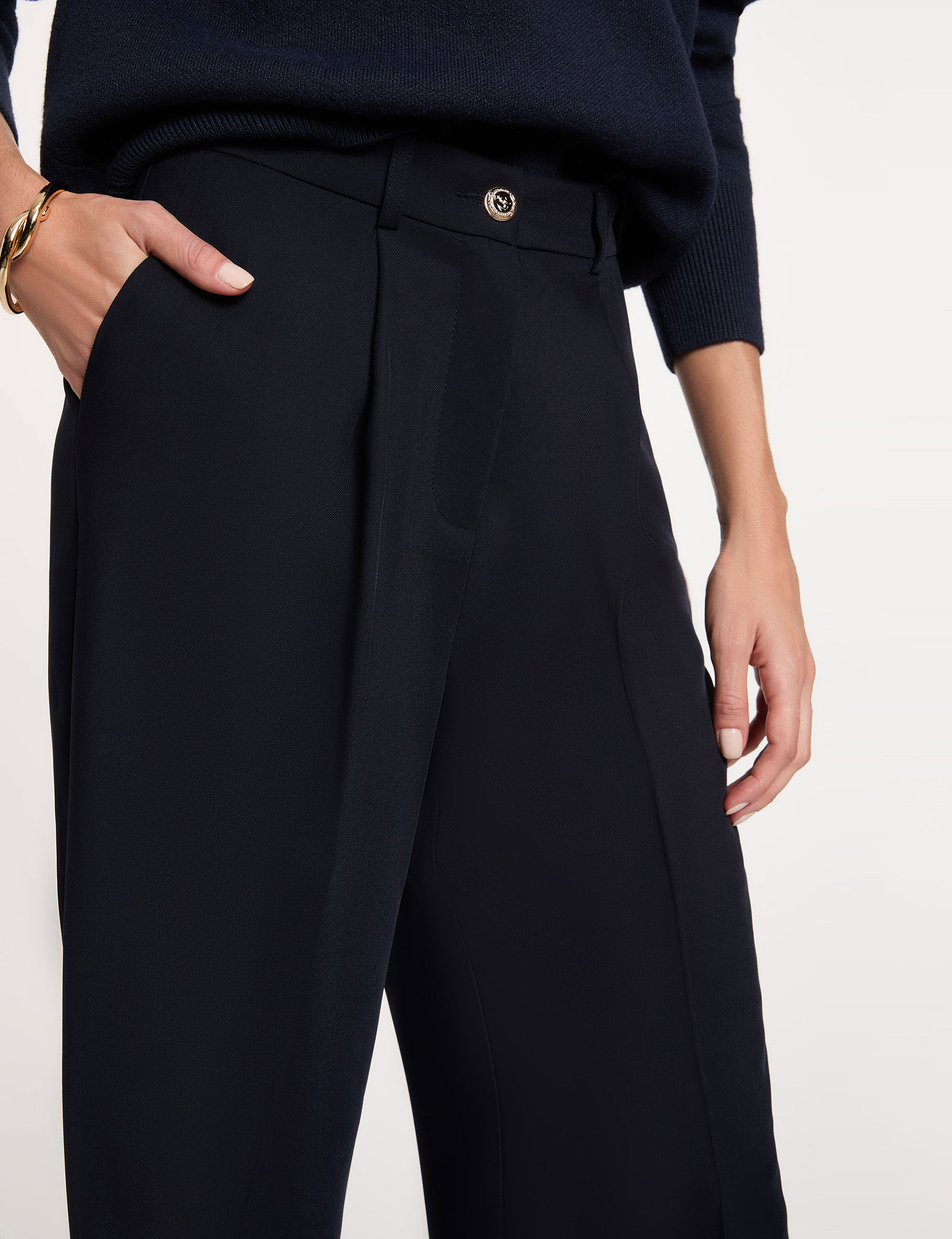 Pantalon slim taille haute bleu marine femme