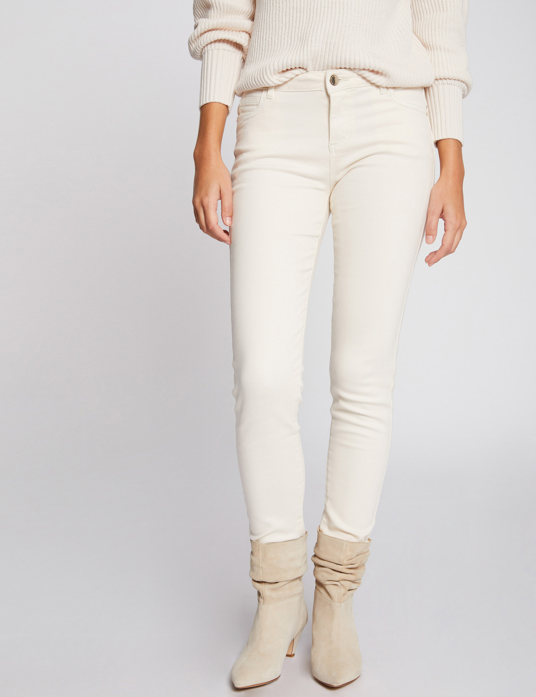 Jeans skinny taille basse ivoire femme