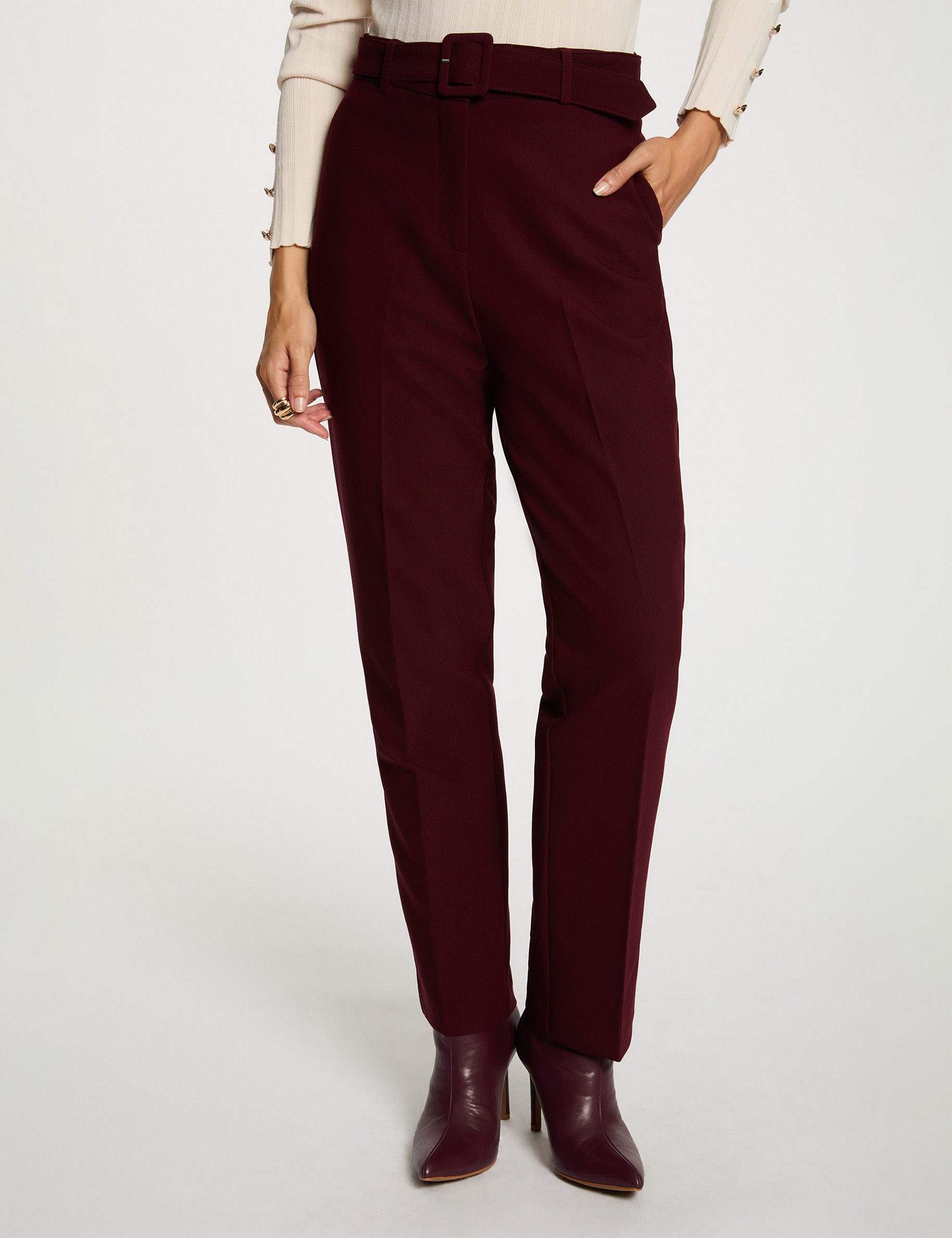 pantalon droit taille haute prune femme Pantalon droit taille haute prune femme