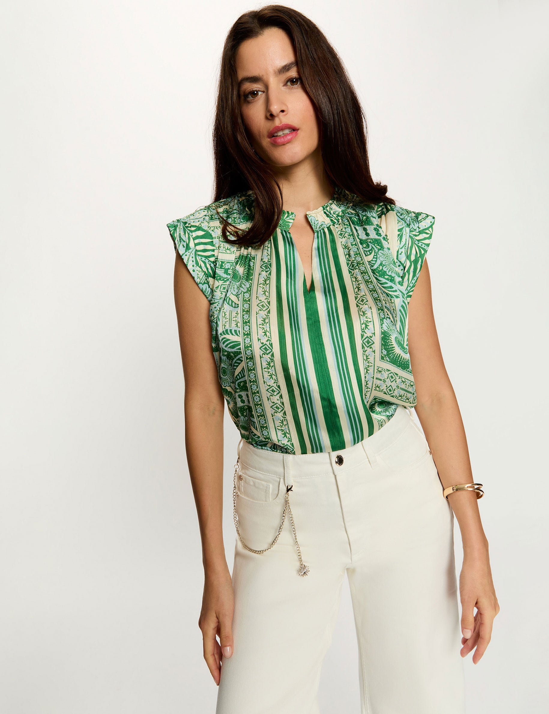 Mouwloze blouse met V-hals meerkleurig vrouw
