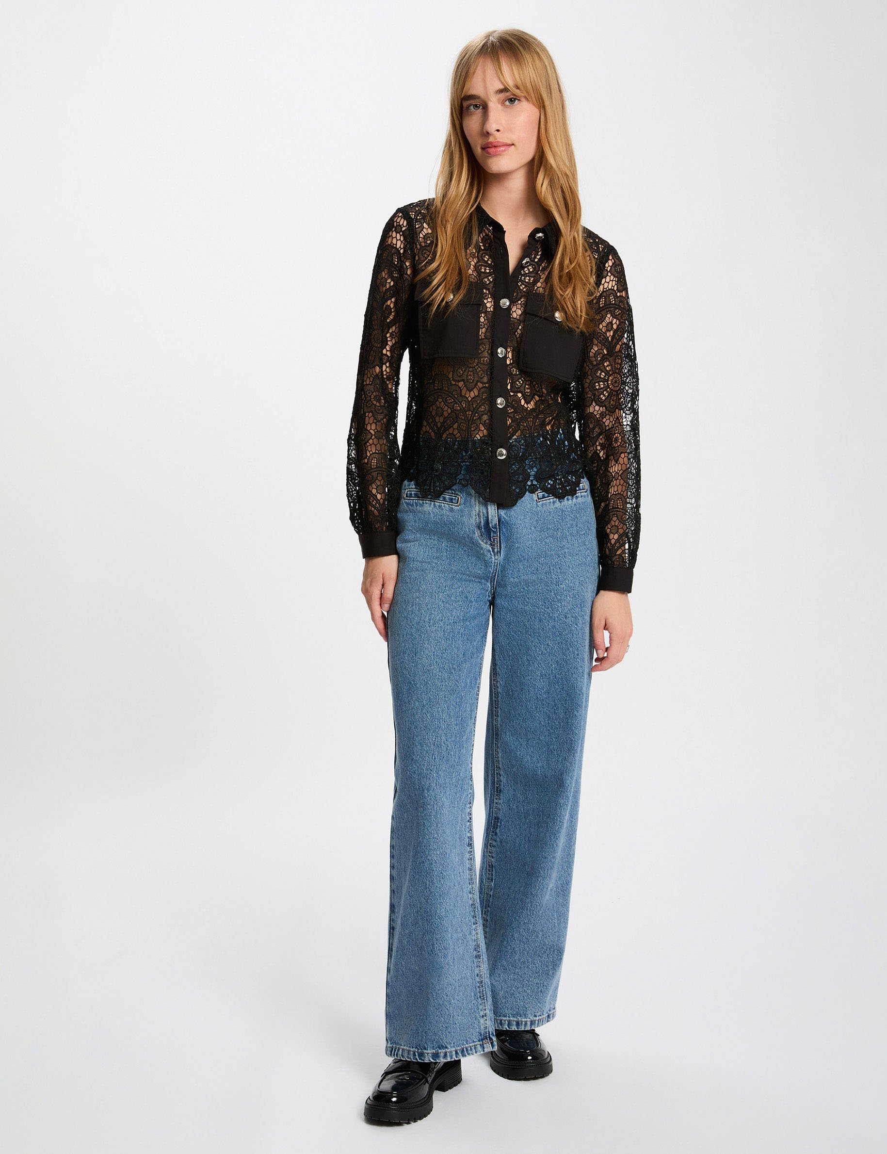 Overhemd met lange mouwen zwart vrouw