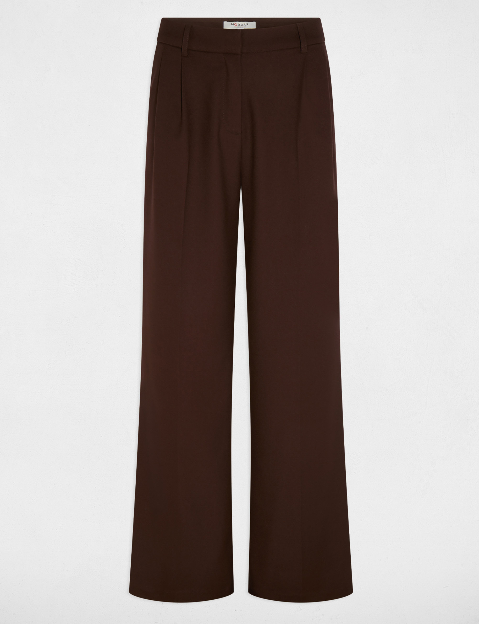 Pantalon large taille haute marron foncé femme