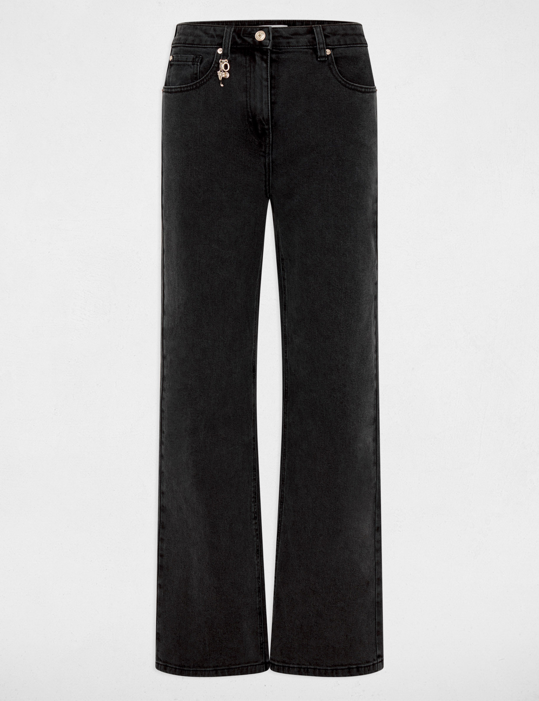 High-waist wijde broek denim zwart vrouw