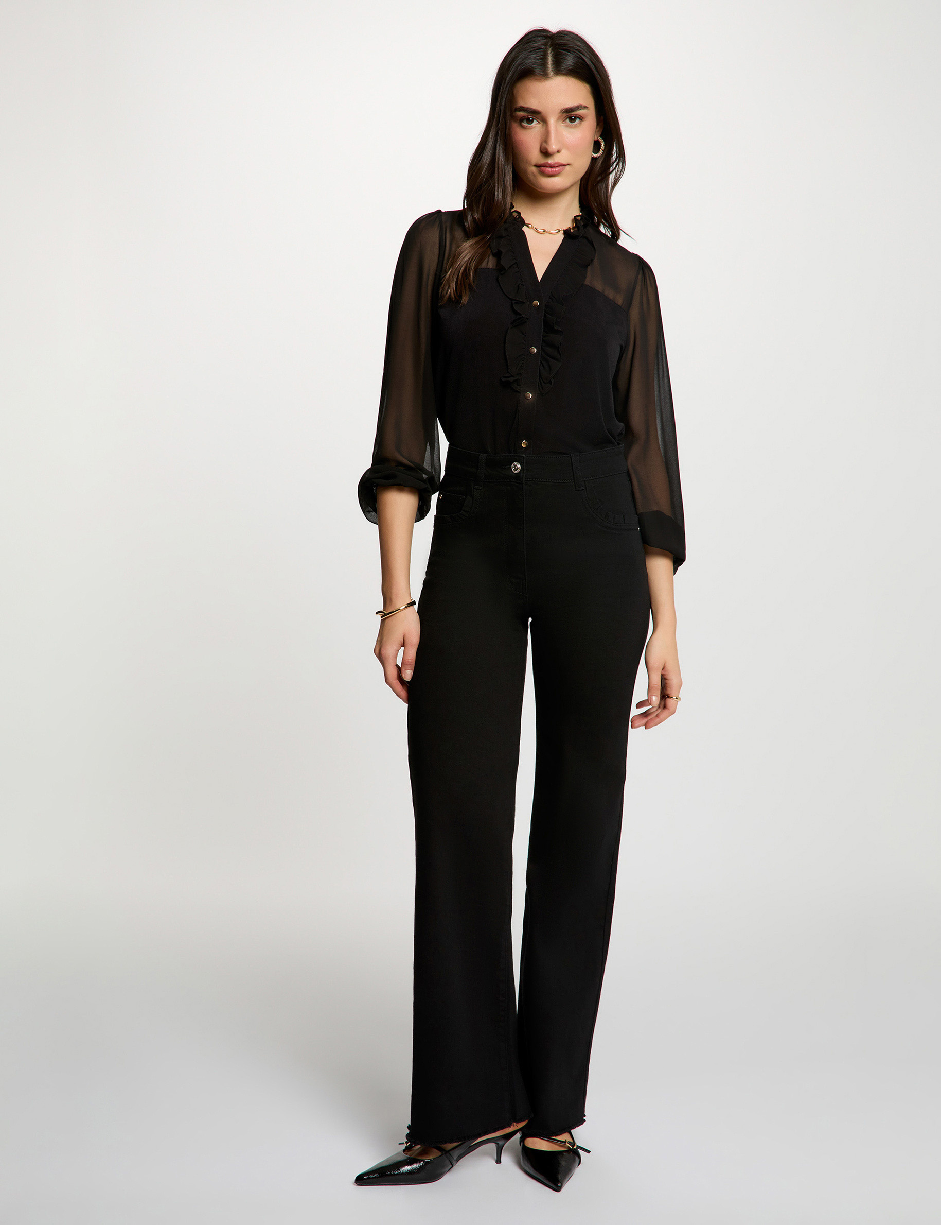 Chemise voile col v noir femme