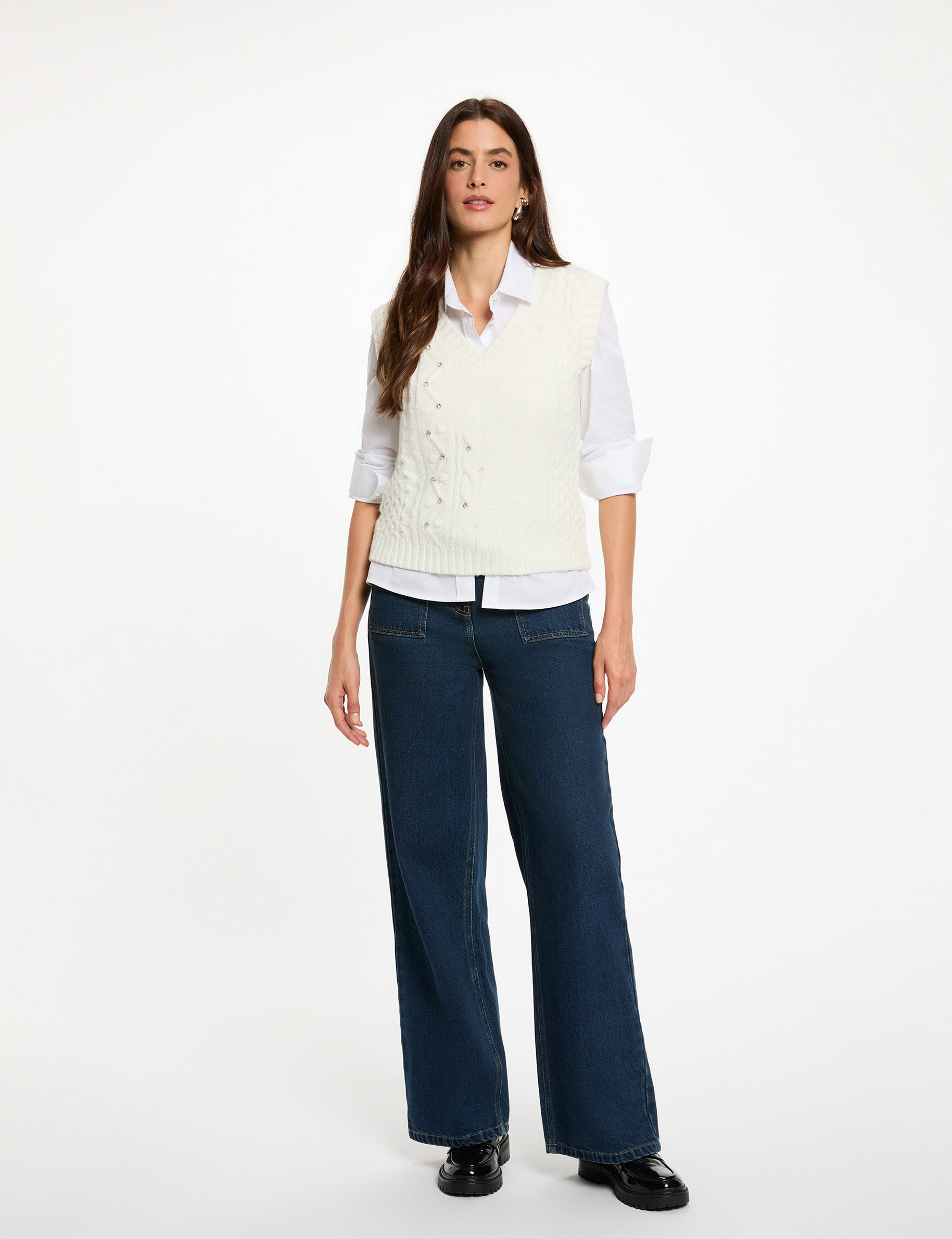 Pull sans manches blanc femme