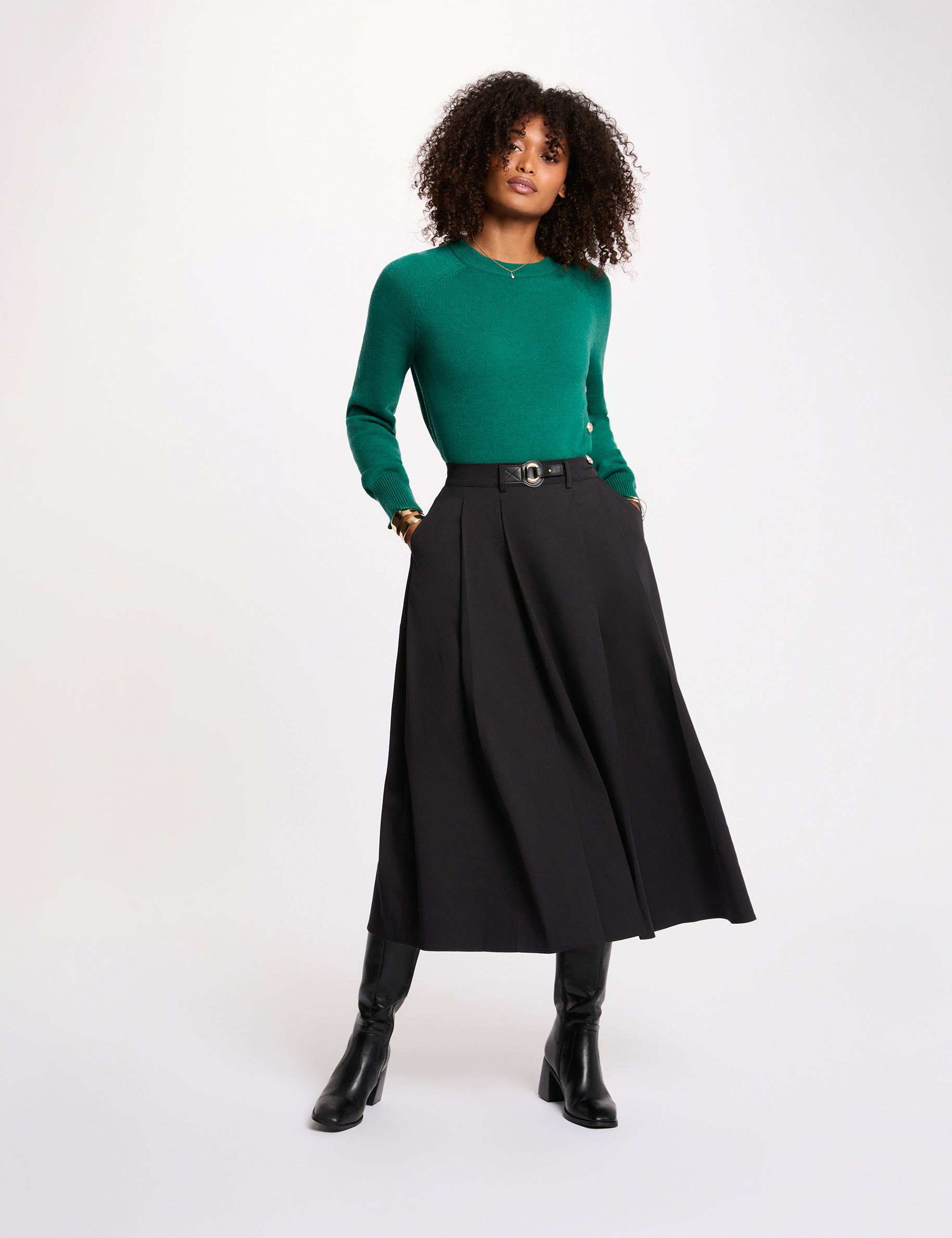 jupe evasee taille haute noir femme Jupe évasée taille haute noir femme