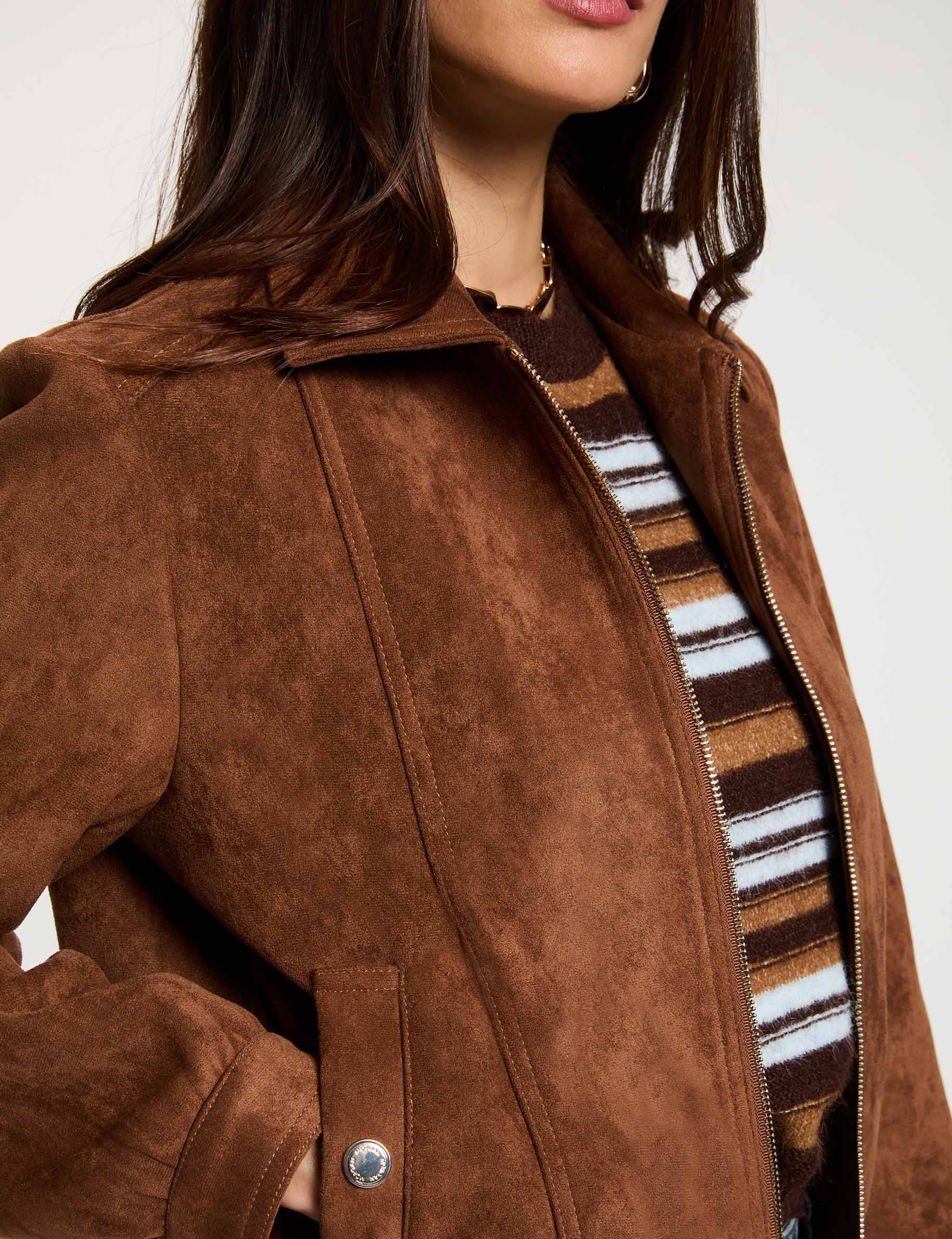 Blouson su&eacute;dine marron cognac femme