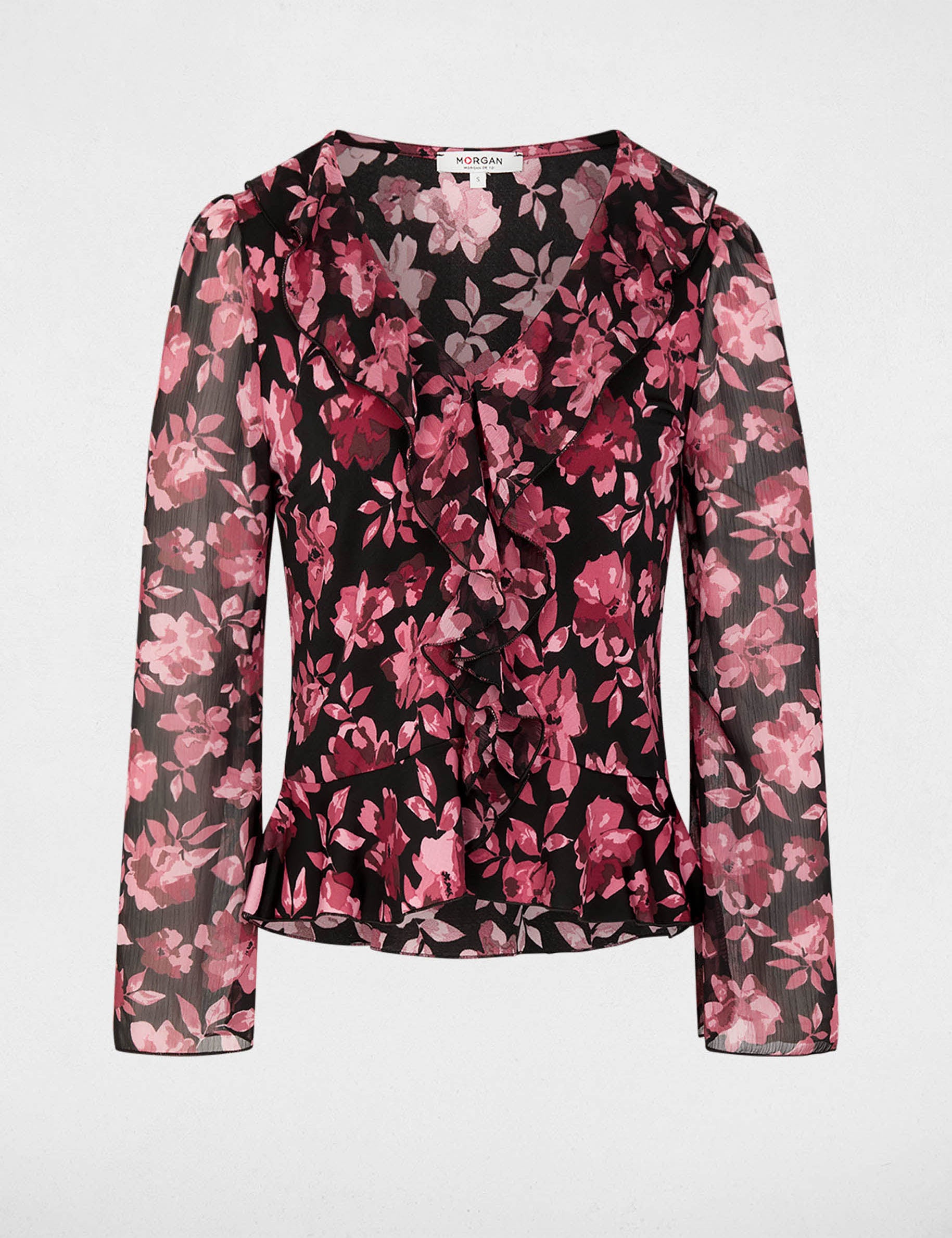 Blouse met V-hals en ruches meerkleurig vrouw