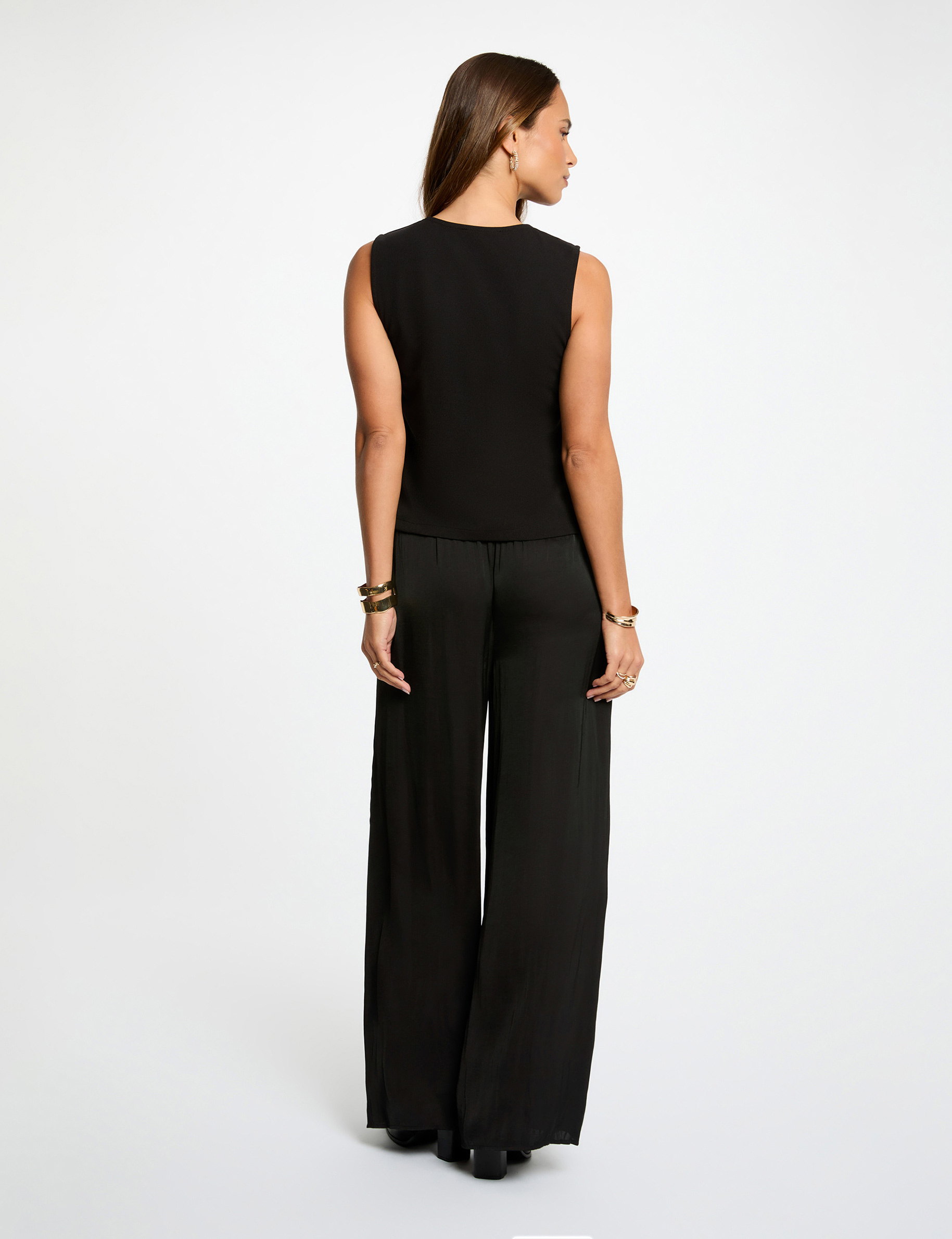 Gilet sans manches col v noir femme