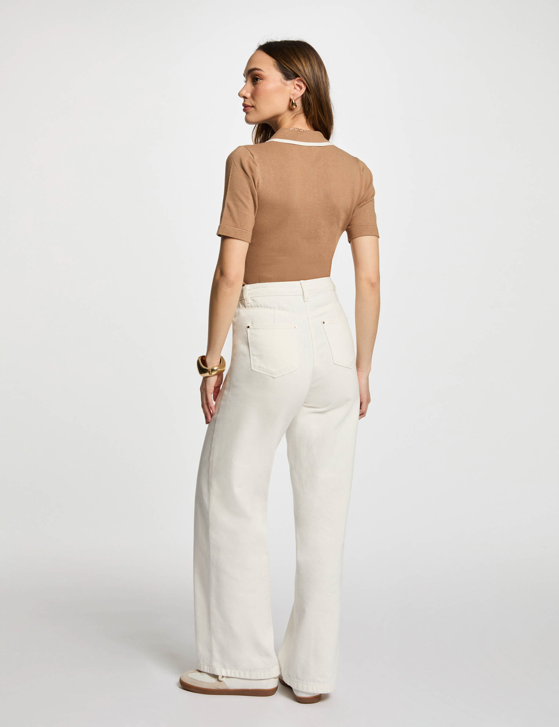 pull col polo zippe sable femme Pull col polo zippé sable femme