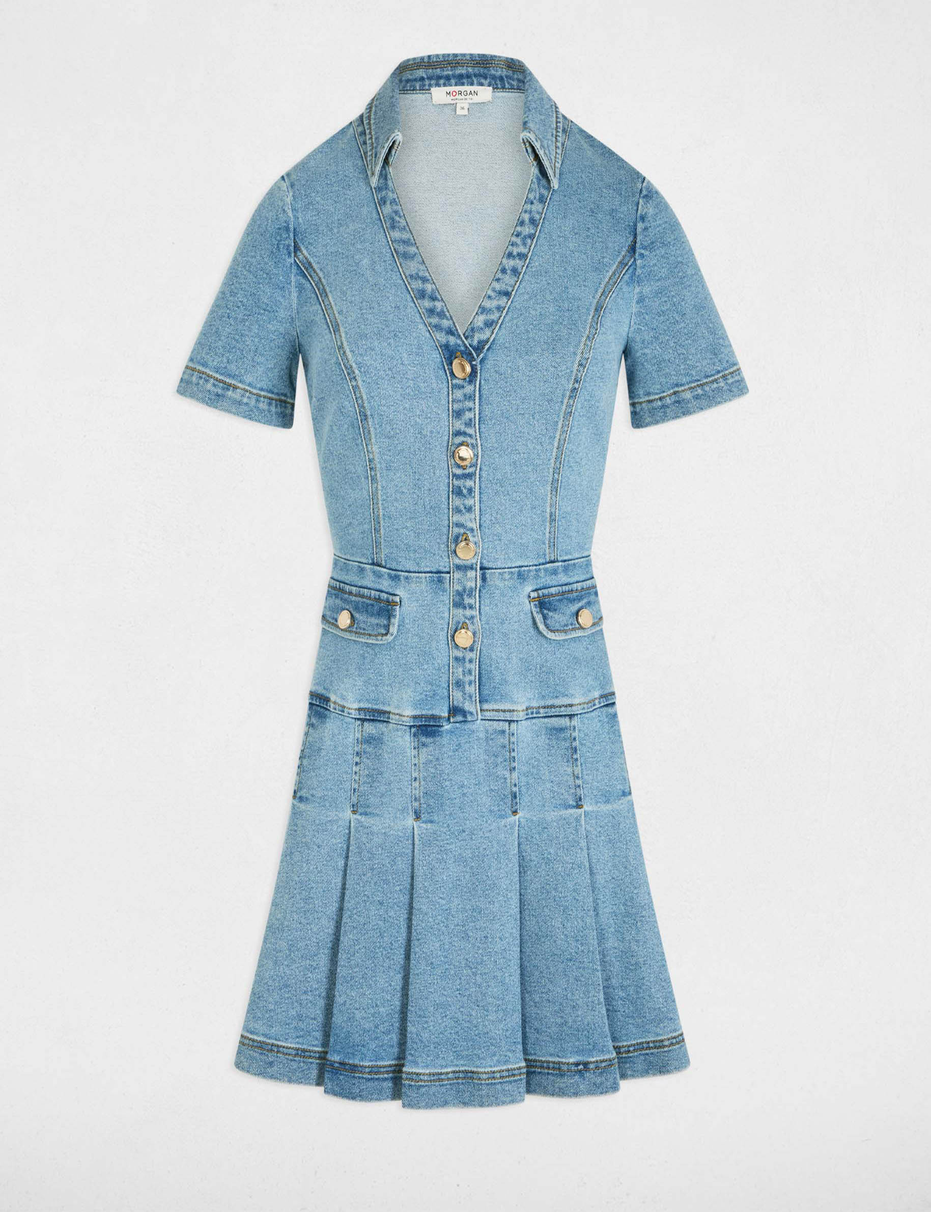 robe courte trapeze en jean denim stone femme Robe courte trapèze en jean denim stone femme