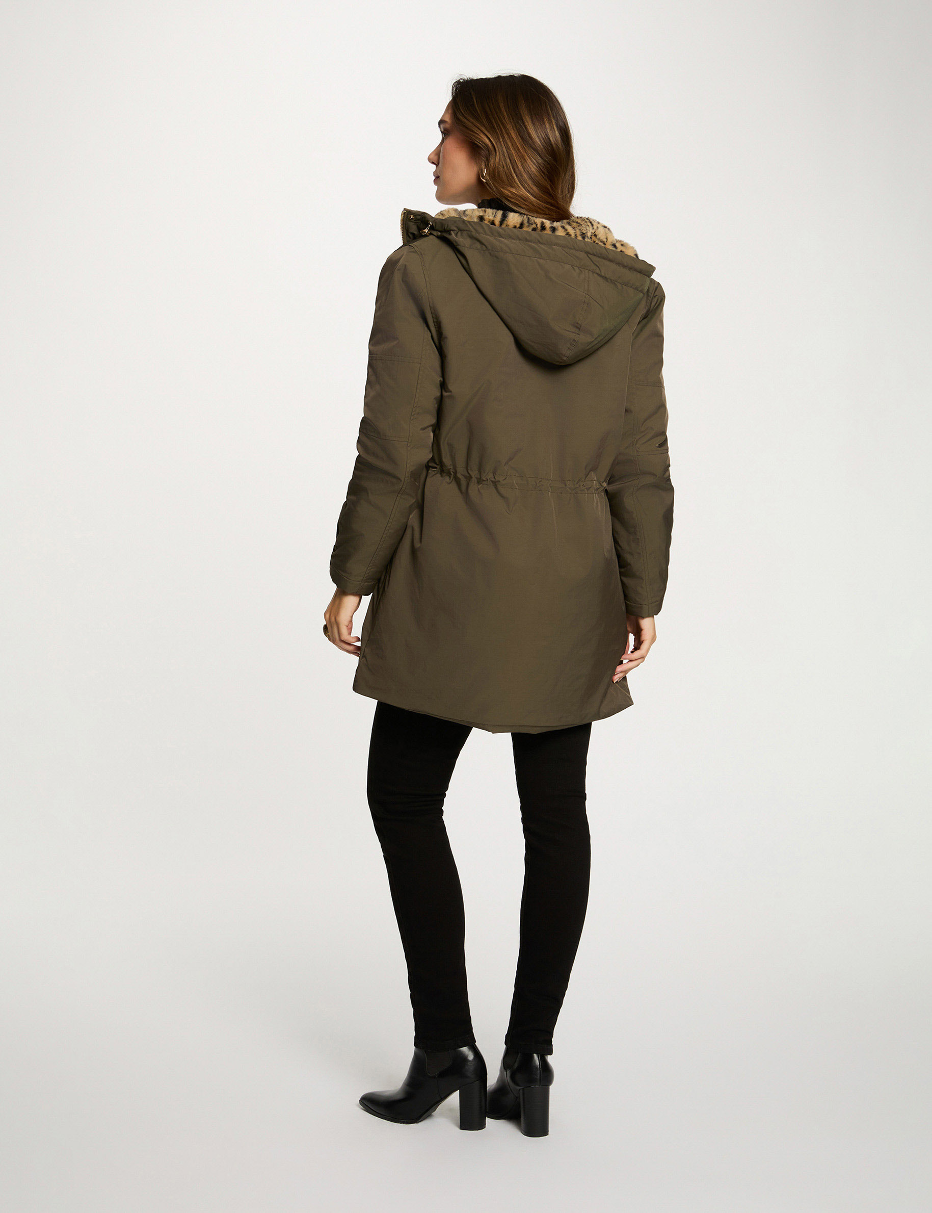 Lange parka met imitatiebont brons vrouw
