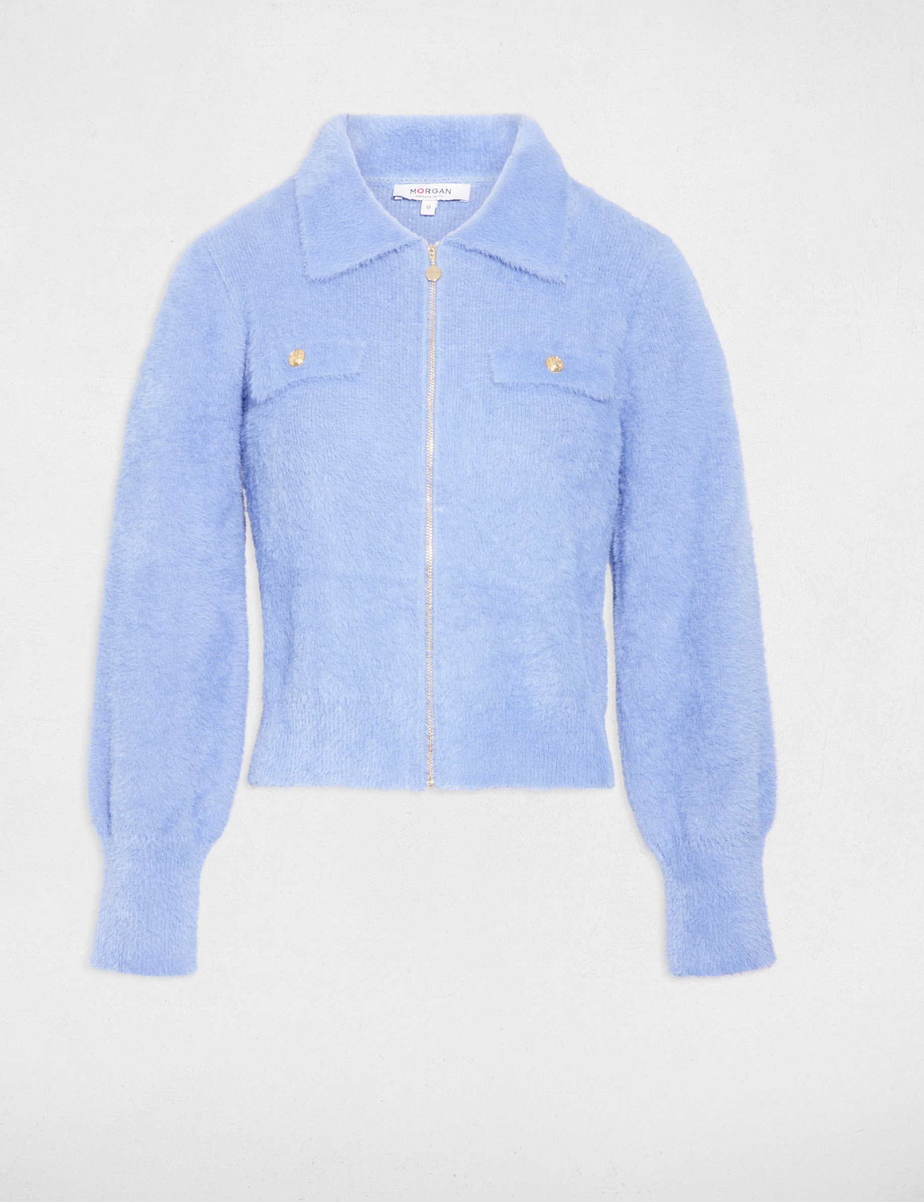 gilet manches longues col a revers bleu femme Gilet manches longues col à revers bleu femme