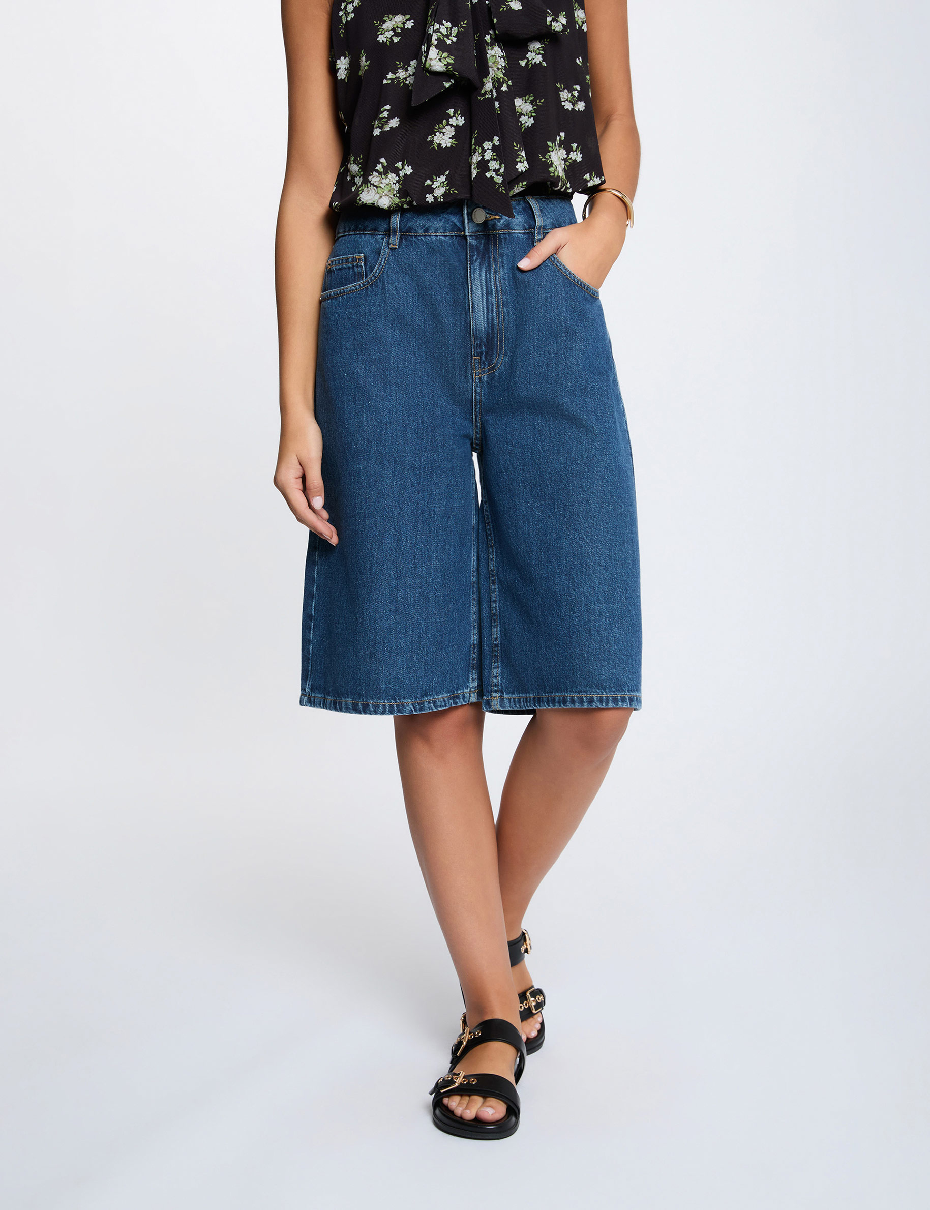 Hoge taille short ruw denim vrouw