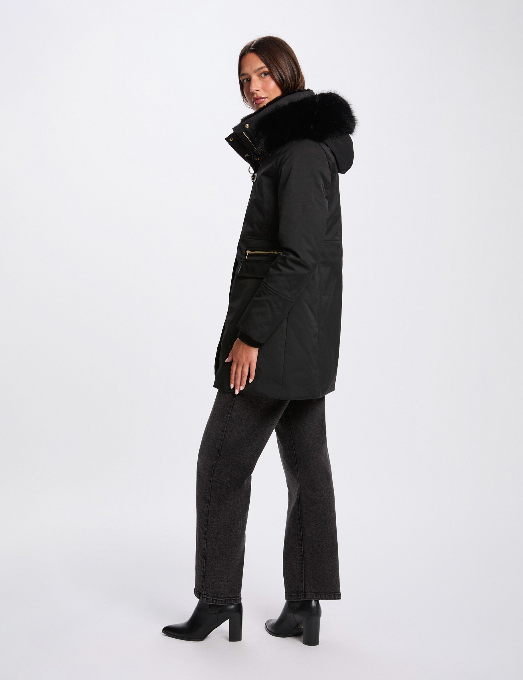 parka droite mi longue noir femme Parka droite mi-longue noir femme