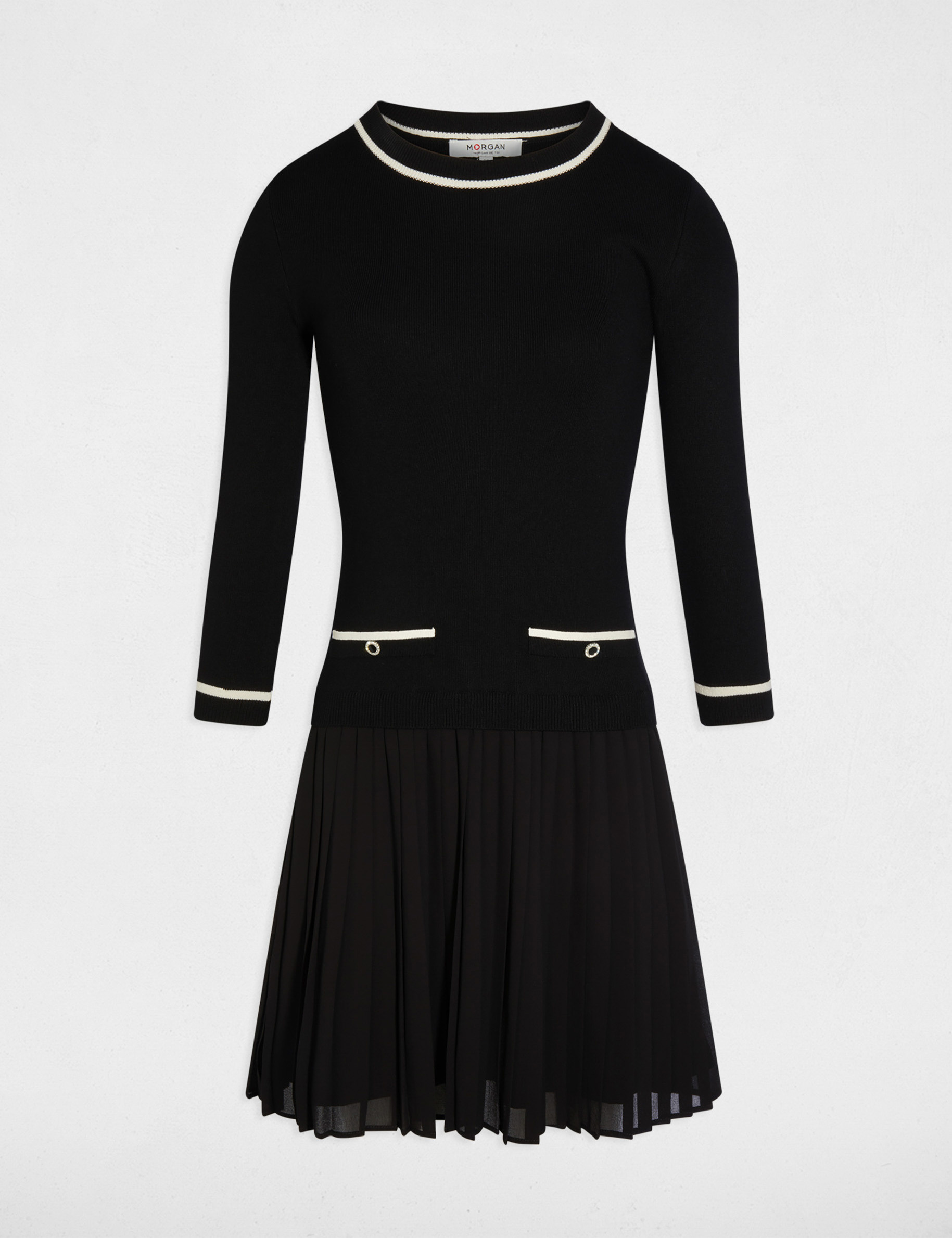 Robe courte plissée noir femme