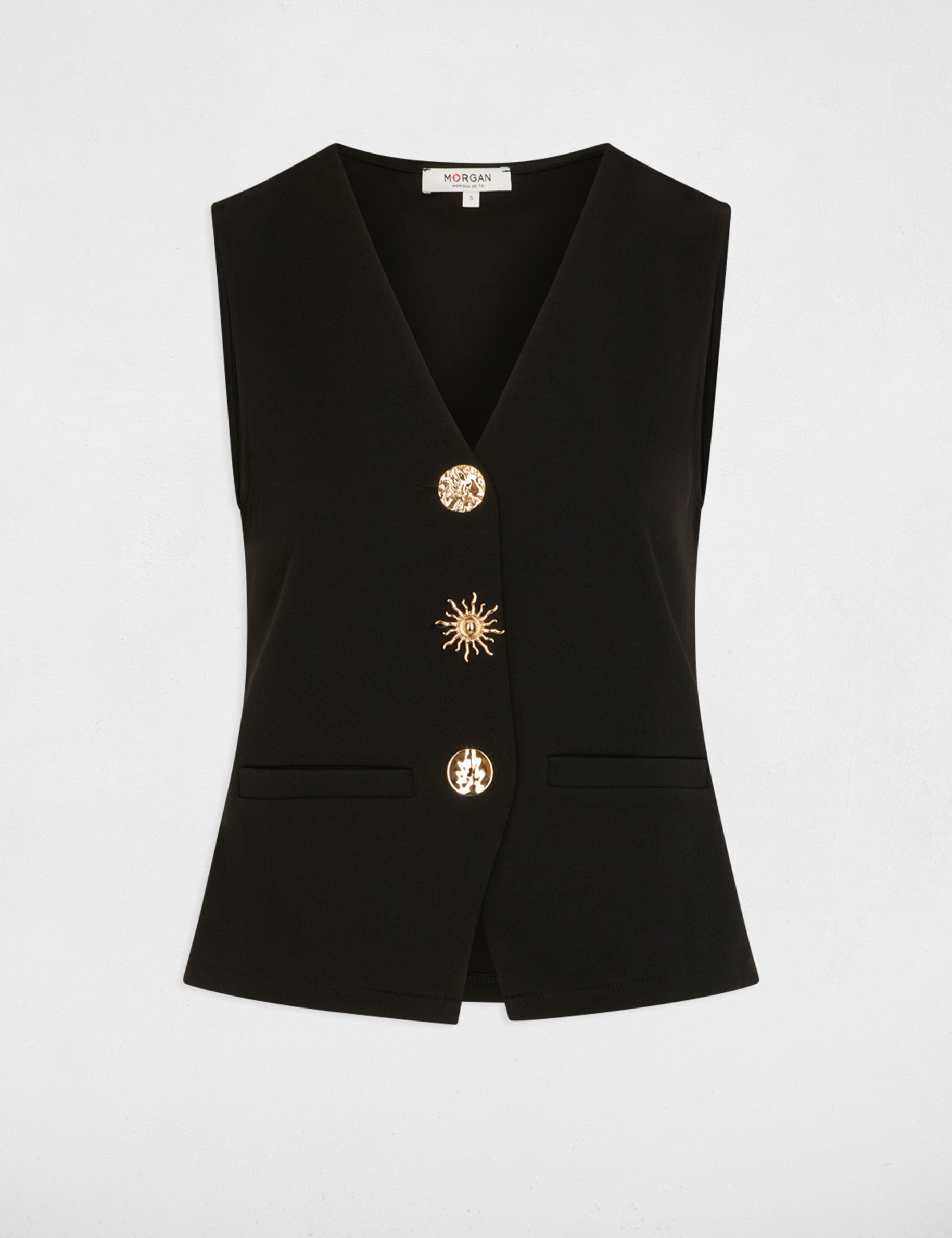 Mouwloos vest met V-hals zwart vrouw