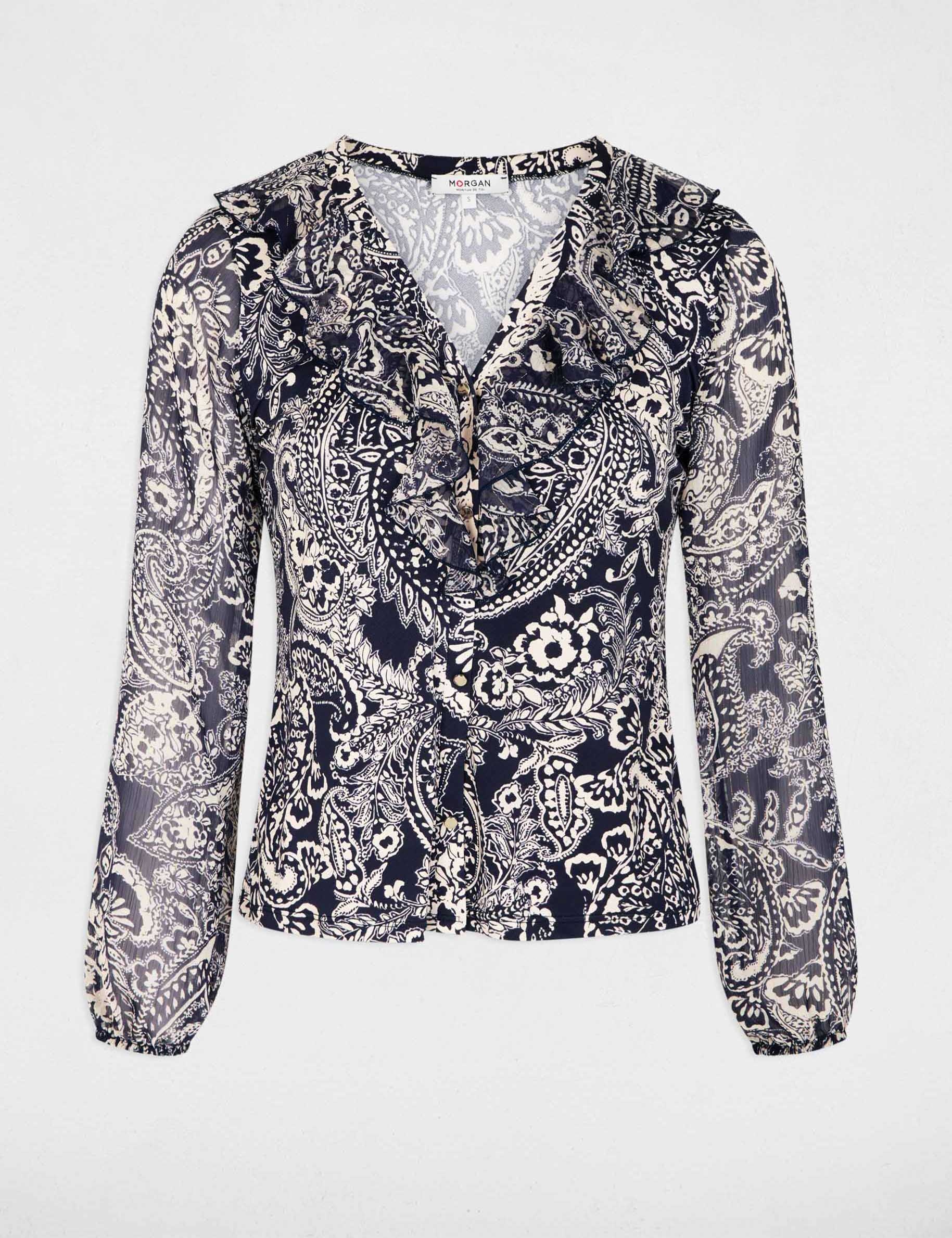 Voile blouse met v-hals helder wit vrouw