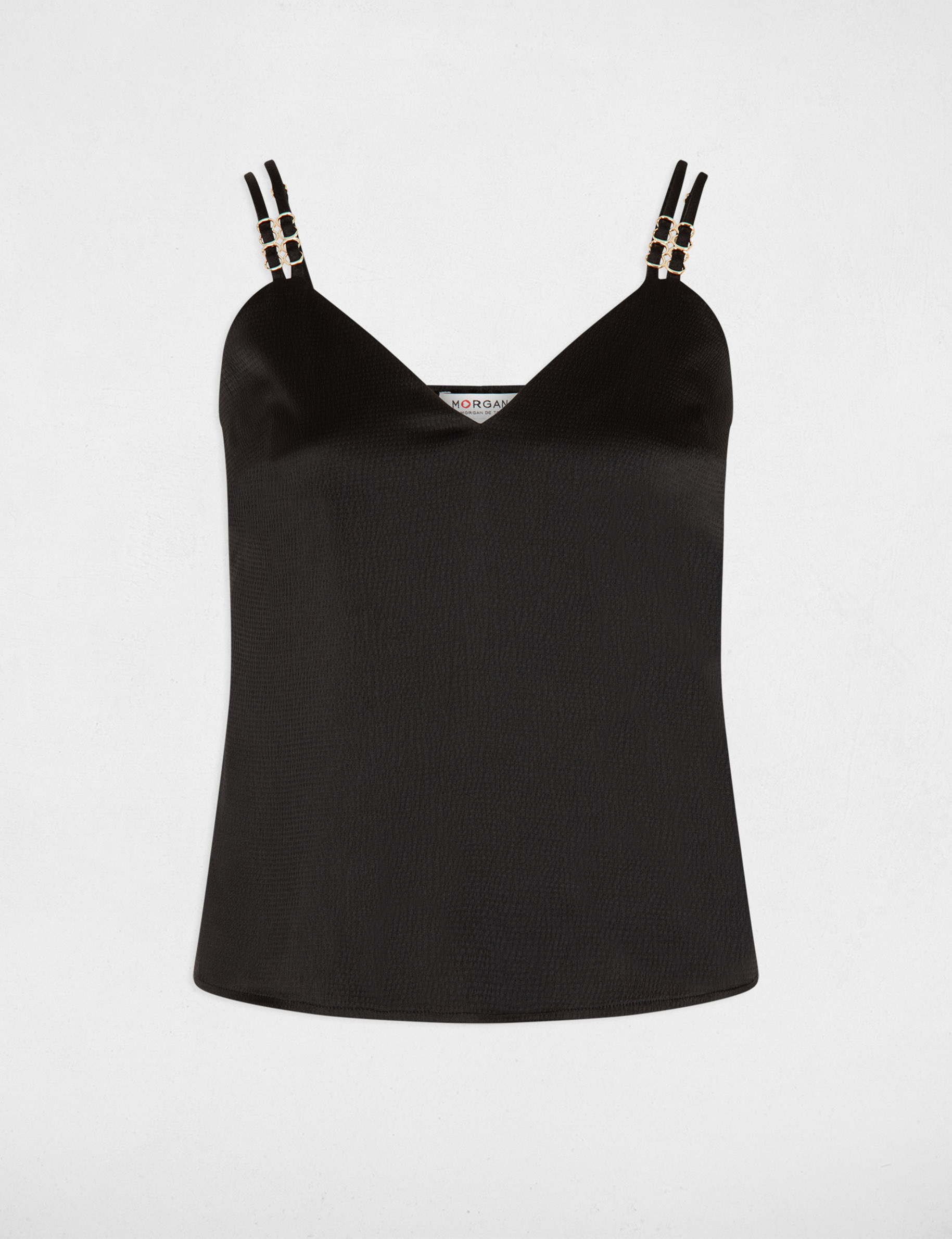 top satin a bretelles noir femme Top satin à bretelles noir femme