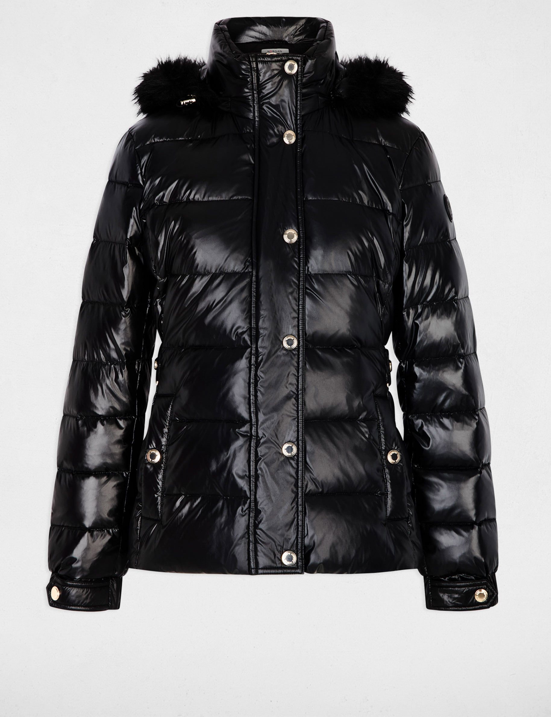 Doudoune courte &agrave; capuche noir femme