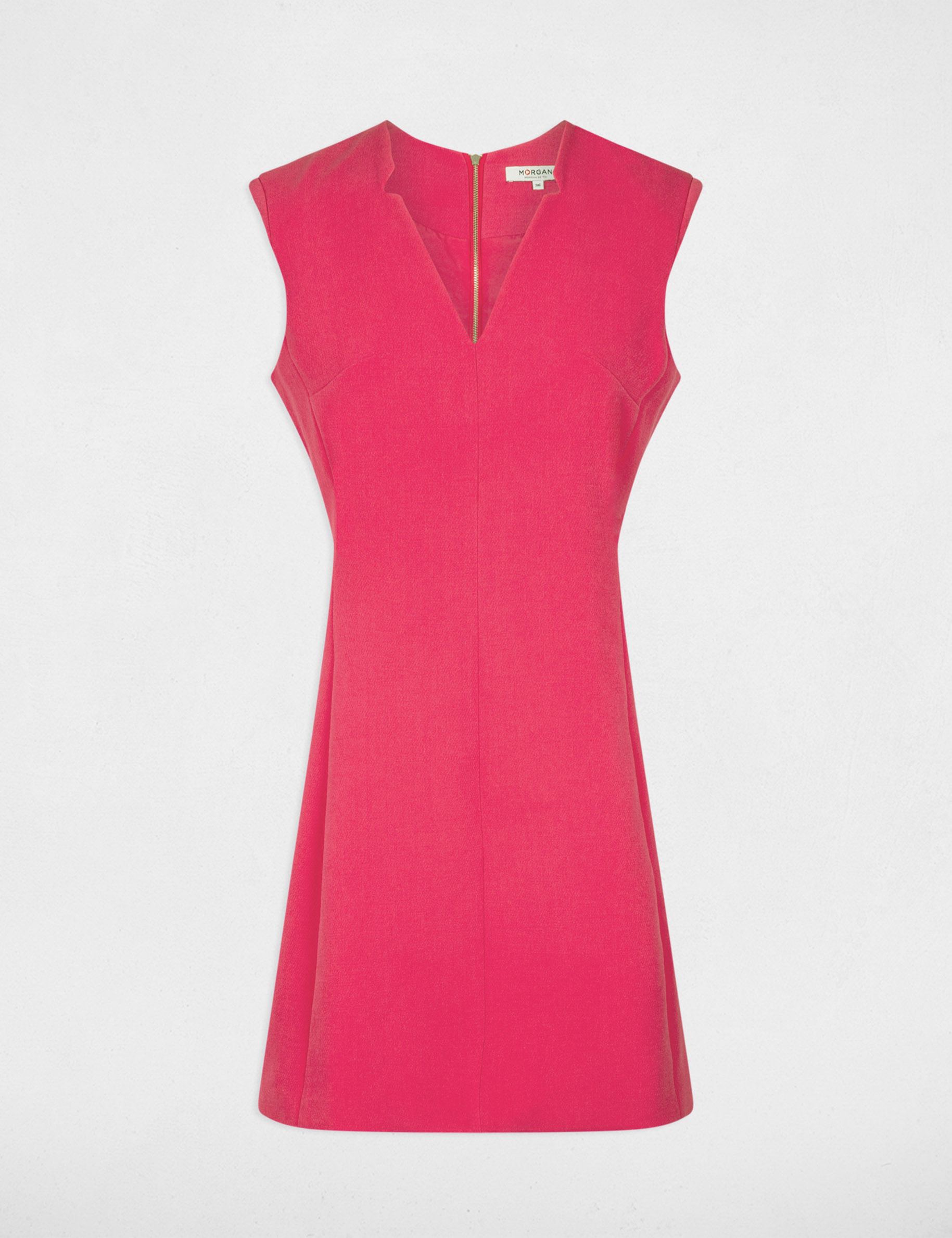 Korte rechte jurk met V-hals medium roze vrouw