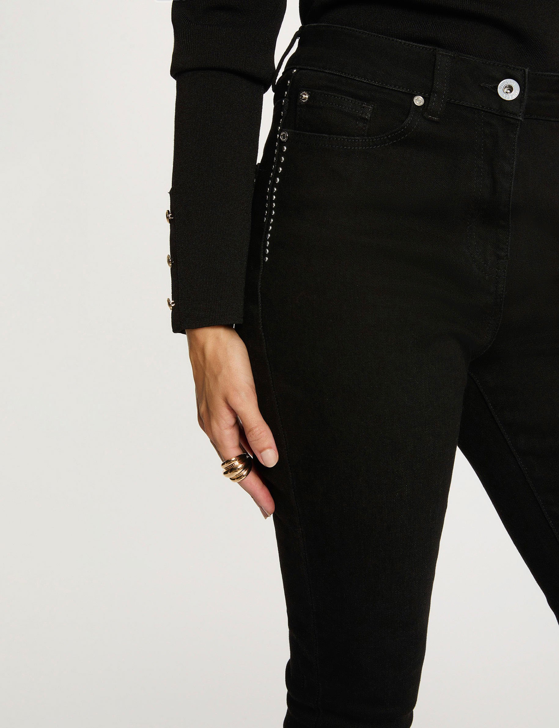 Slim-fit jeans met studs zwart vrouw