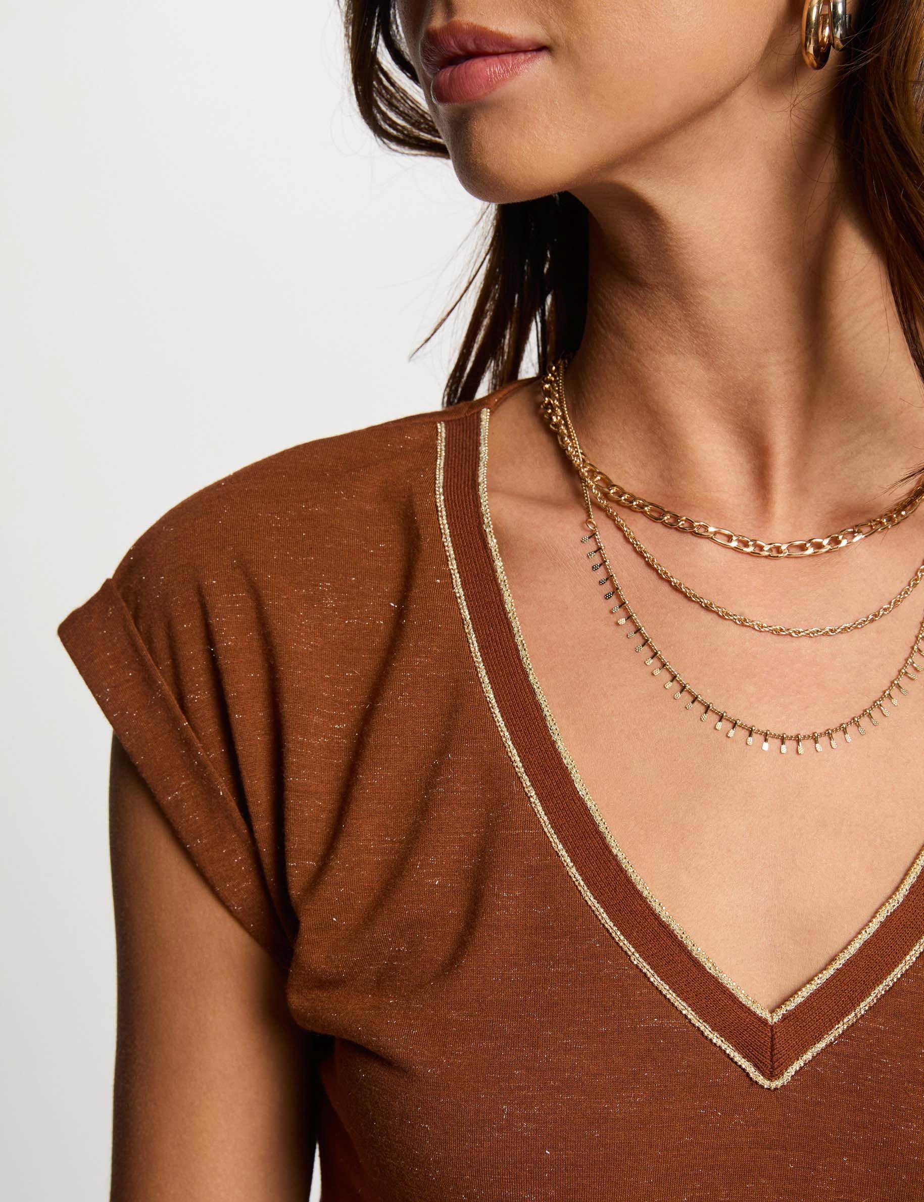 T-shirt met korte mouwen cognacbruin vrouw